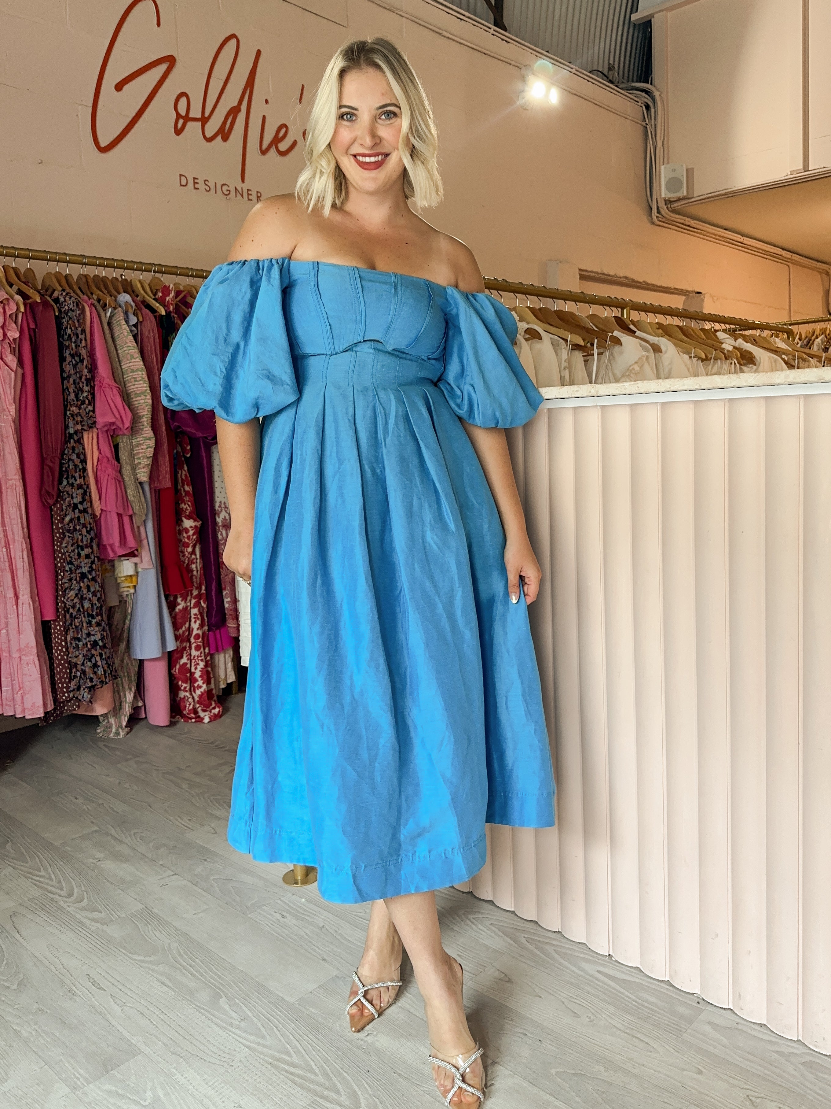 aje overture blouson midi dress - Eugenie Blue (Size 8) – Goldie's Aritzia Mini Dress Review ZAZI Vayana Dress Men T-Shirt Wood Type:Maple