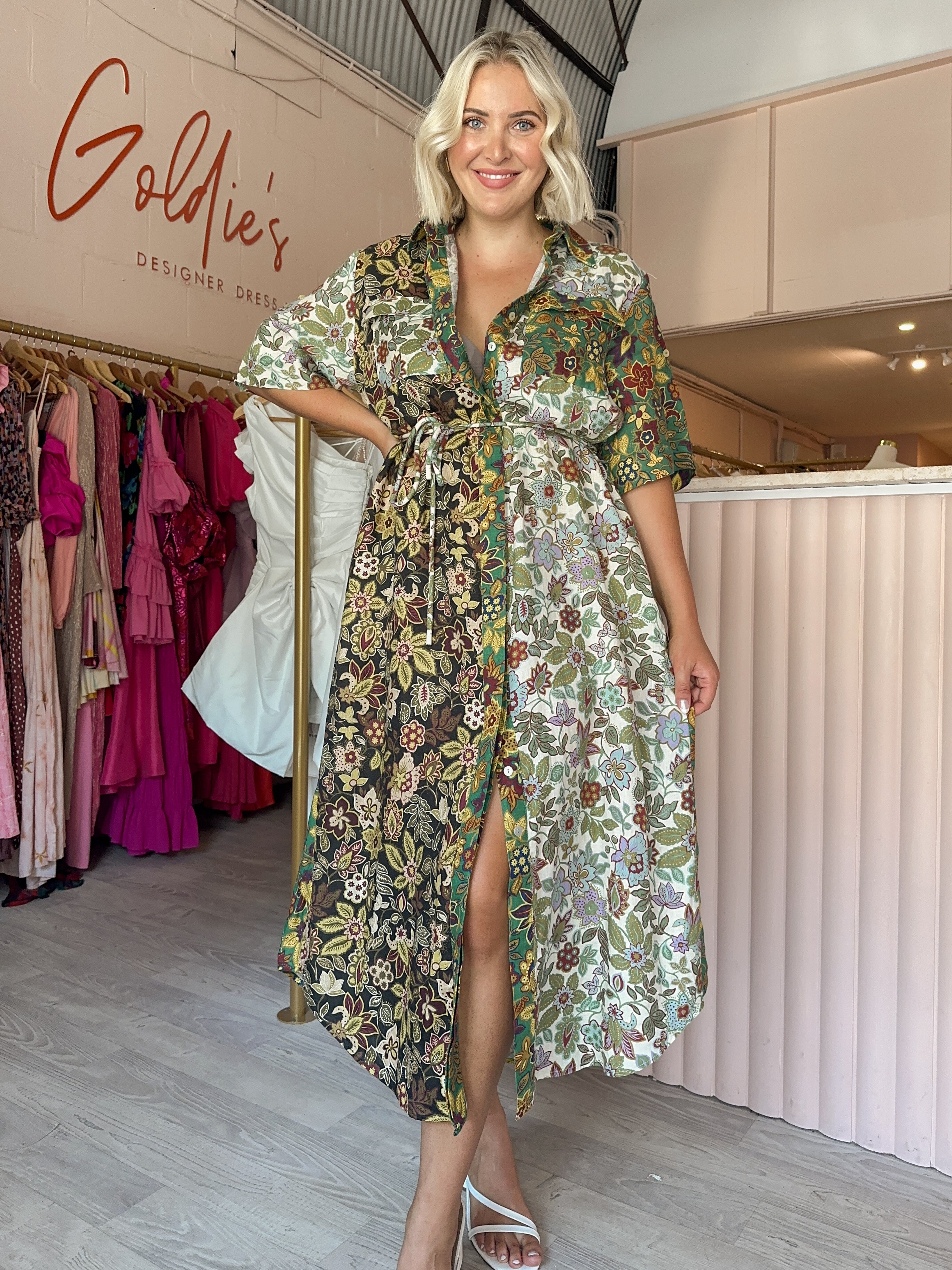 Alemais - Isabella Patchwork Shirtdress (Size 12) Goldie's - Designer Dress Hire Alemais - Isabella Patchwork Shirtdress (Size 12) Goldie's - Designer Dress Hire