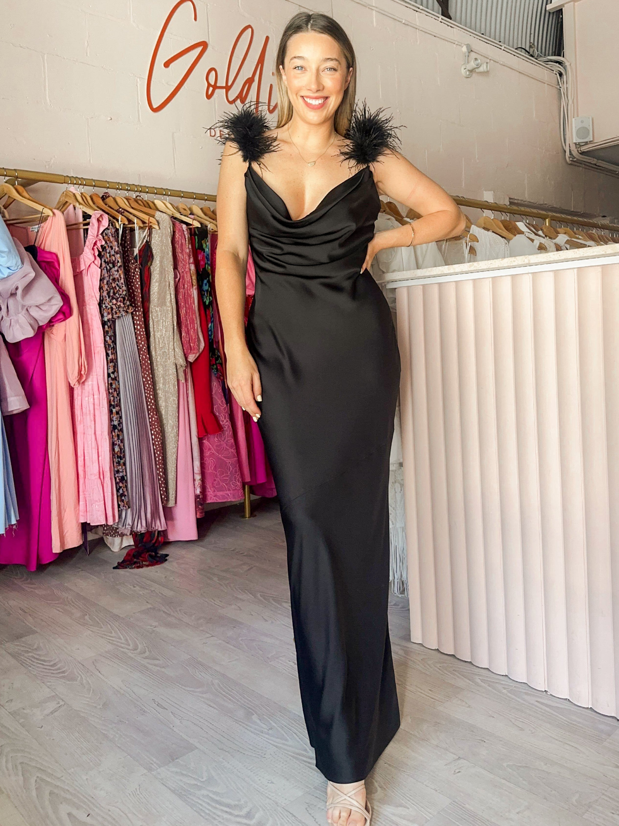 house of cb black satin dress Janis Black Satin Corset Midi Dress