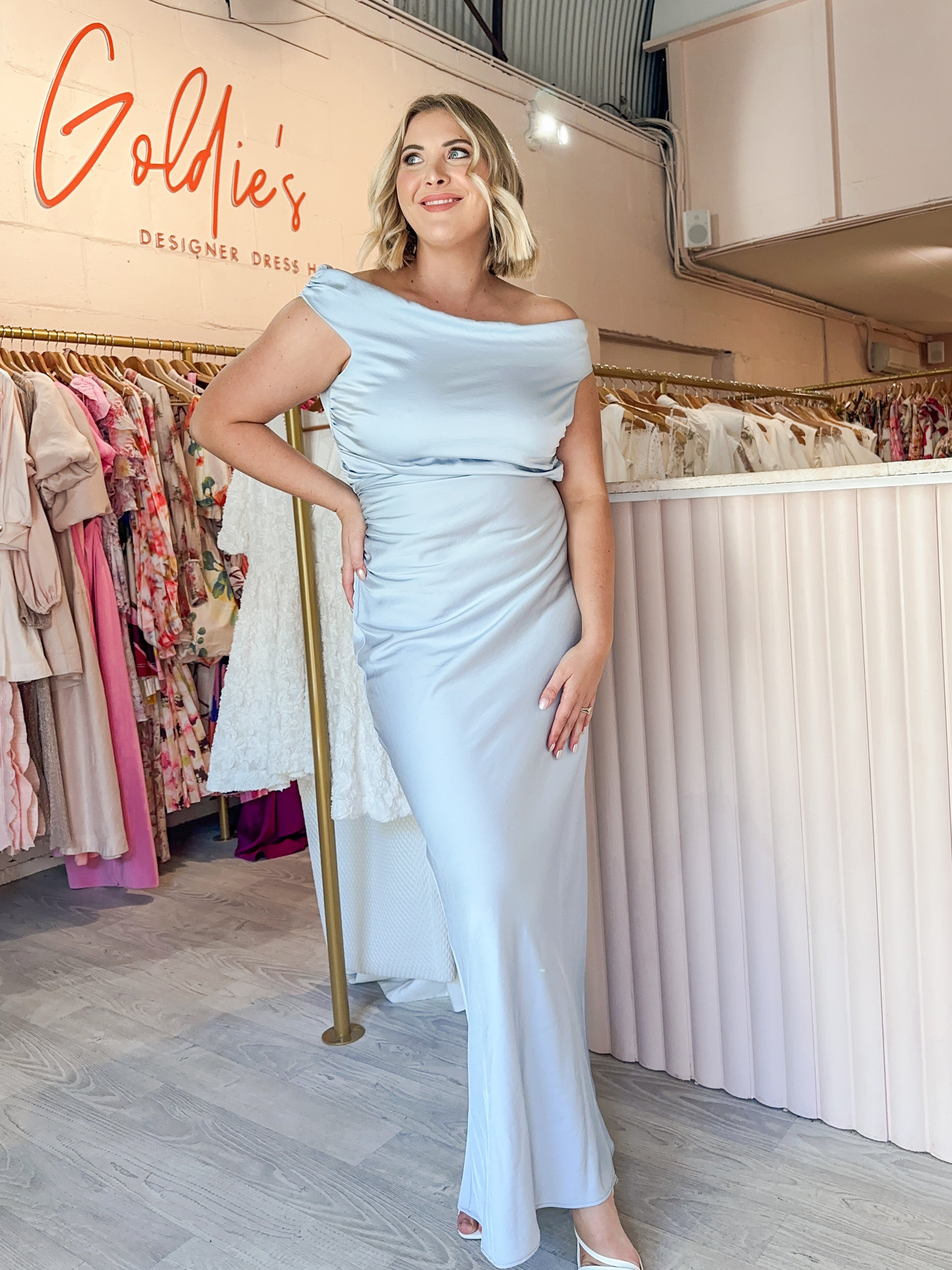 Bec and Bridge - Eternity Off Shoulder Maxi Dusty Blue (Size 14) – Goldie's 