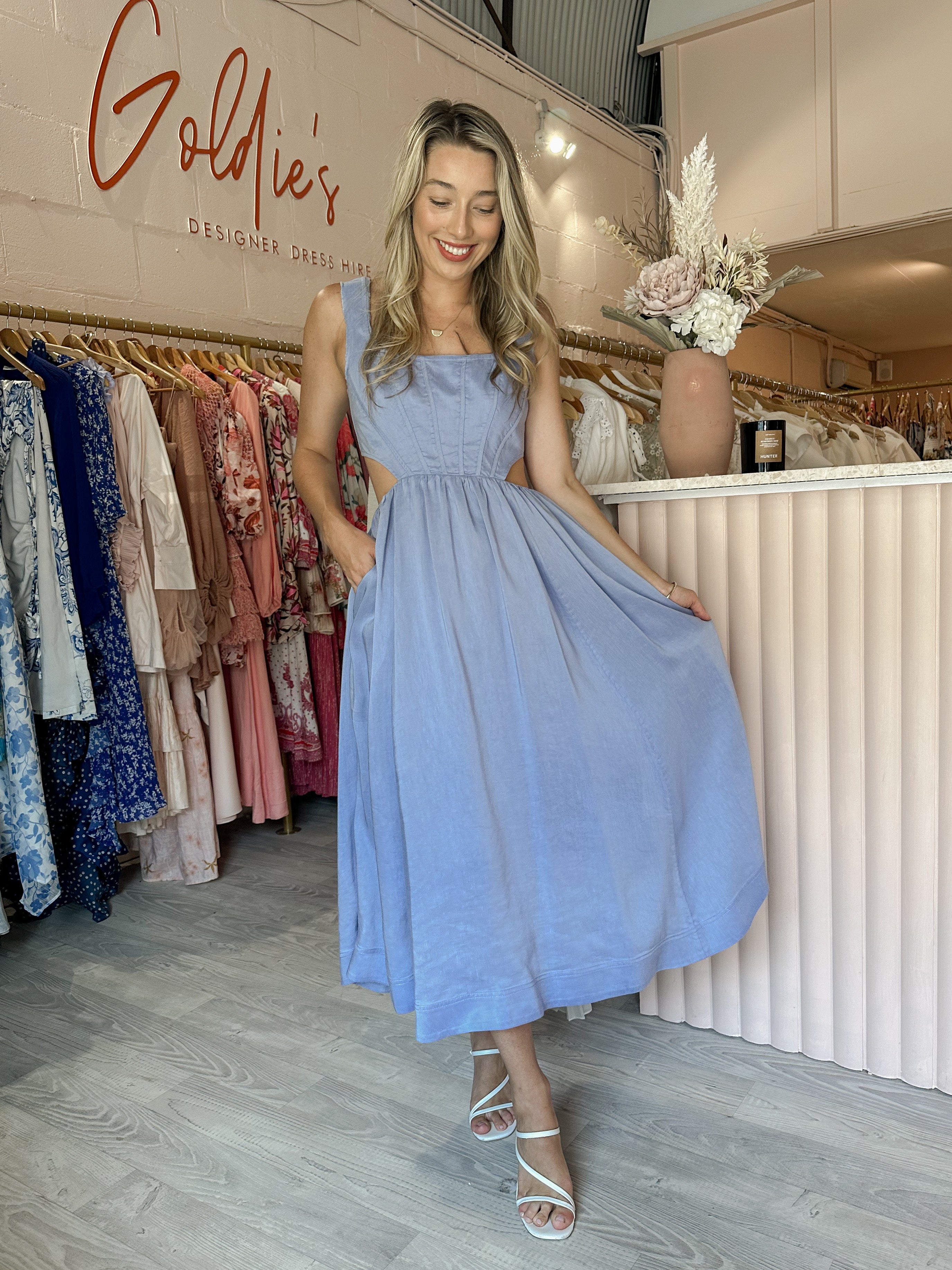 Aje - Virginie Cut Out Midi Dress Lavender (Size 10) Goldie's - Designer Dress Hire Aje - Virginie Cut Out Midi Dress Lavender (Size 10) Goldie's - Designer Dress Hire