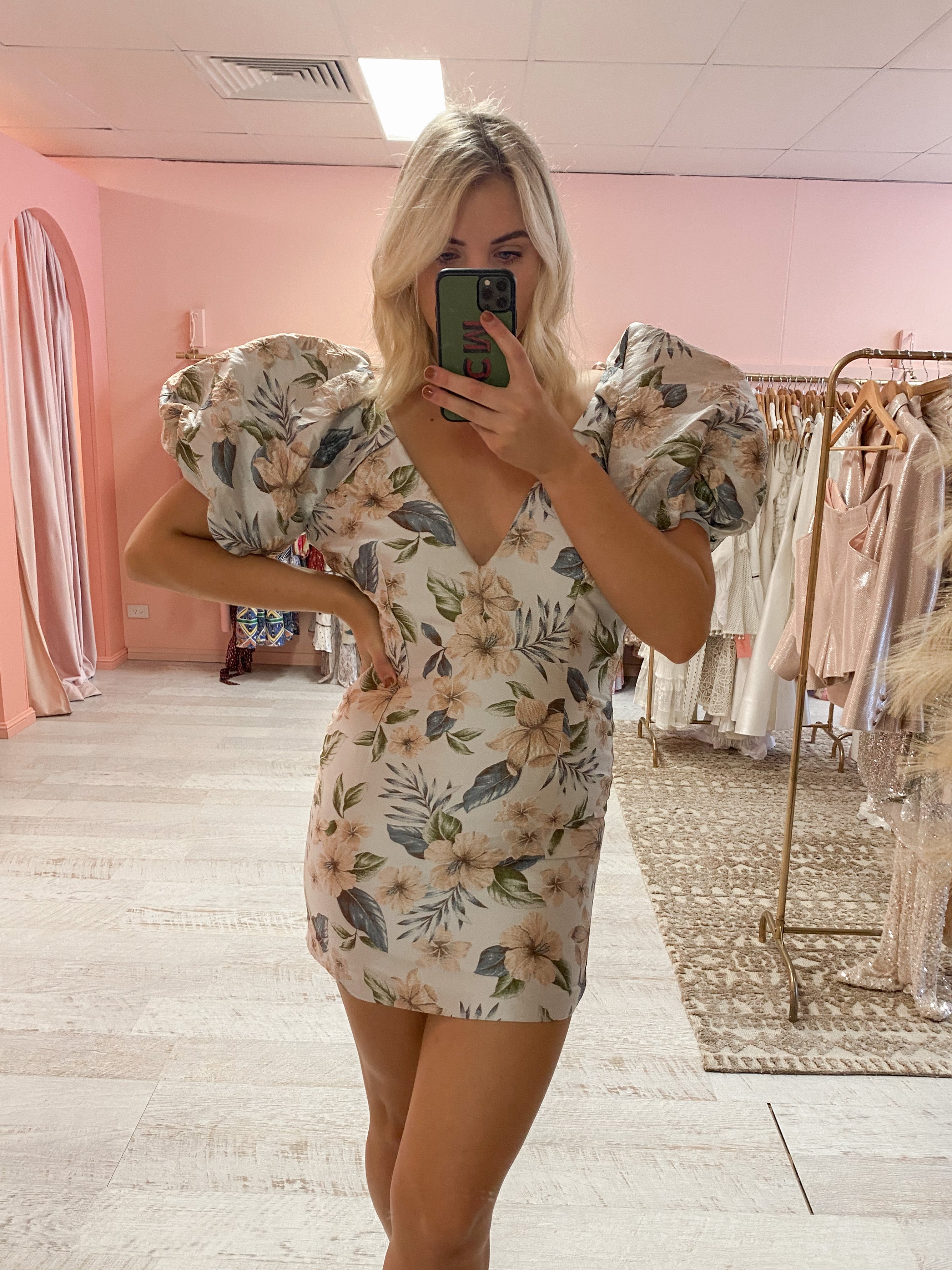 knee length dresses for ladies Fleurette Jacquard Mini – Your Designer Rentals main image 0