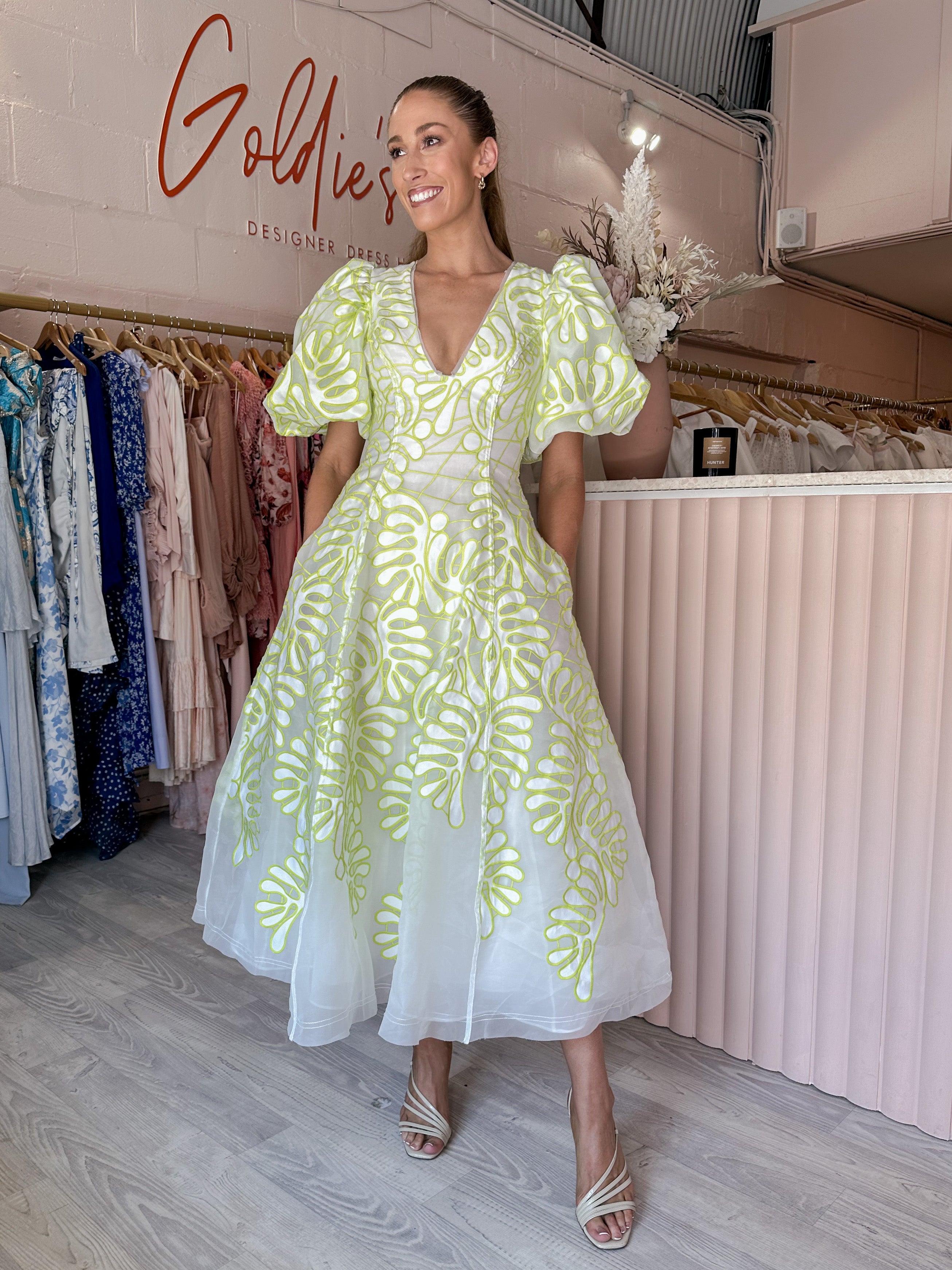 Aje - Botanical Applique Midi Dress (Size 8)  Goldie's - Designer Dress  Hire