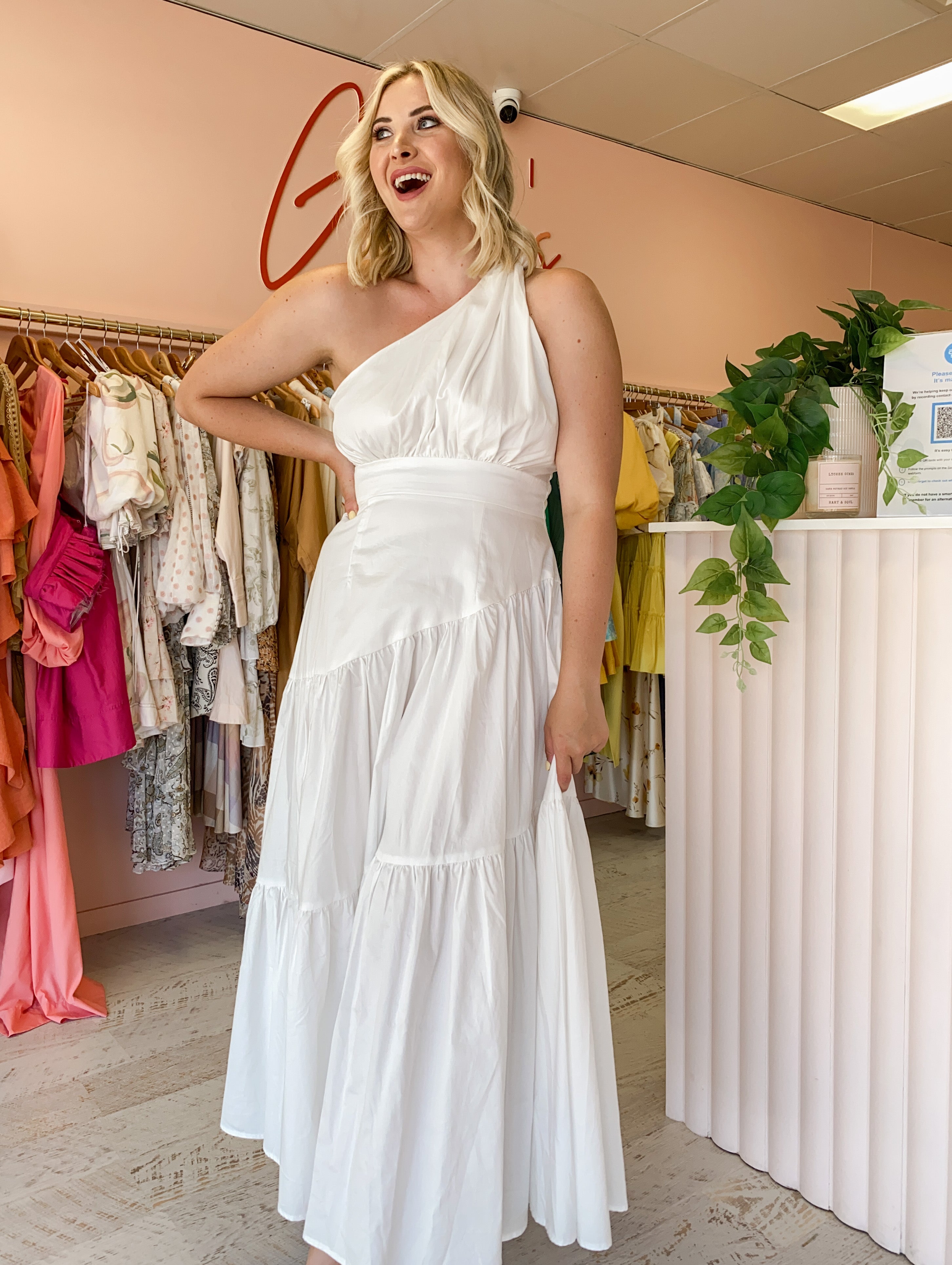 sheike white one shoulder dress Sheike one shoulder midi dress with a beautiful