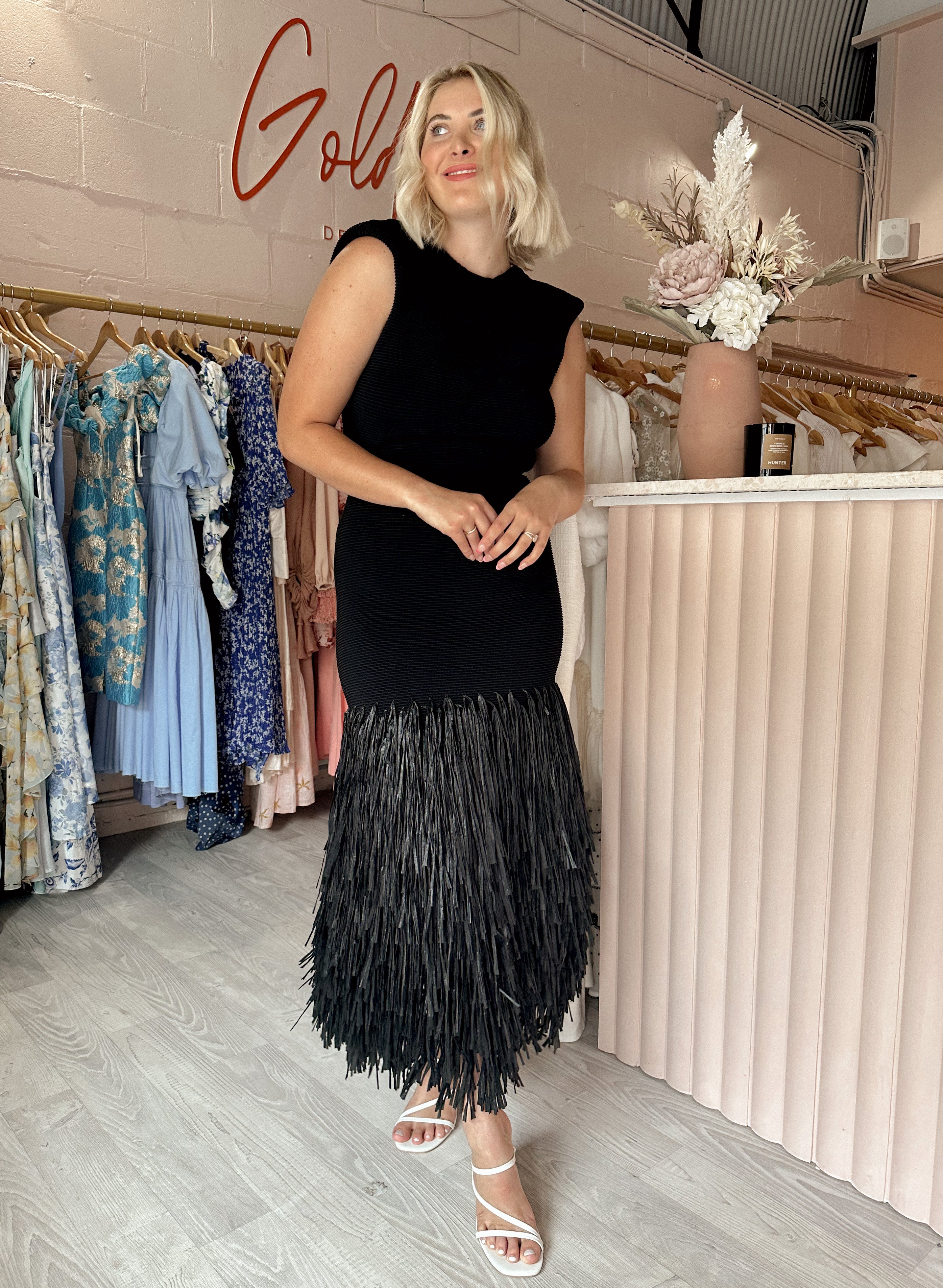 Aje - Rushes Raffia Midi (Medium) Goldie's - Designer Dress Hire Aje - Rushes Raffia Midi (Medium) Goldie's - Designer Dress Hire
