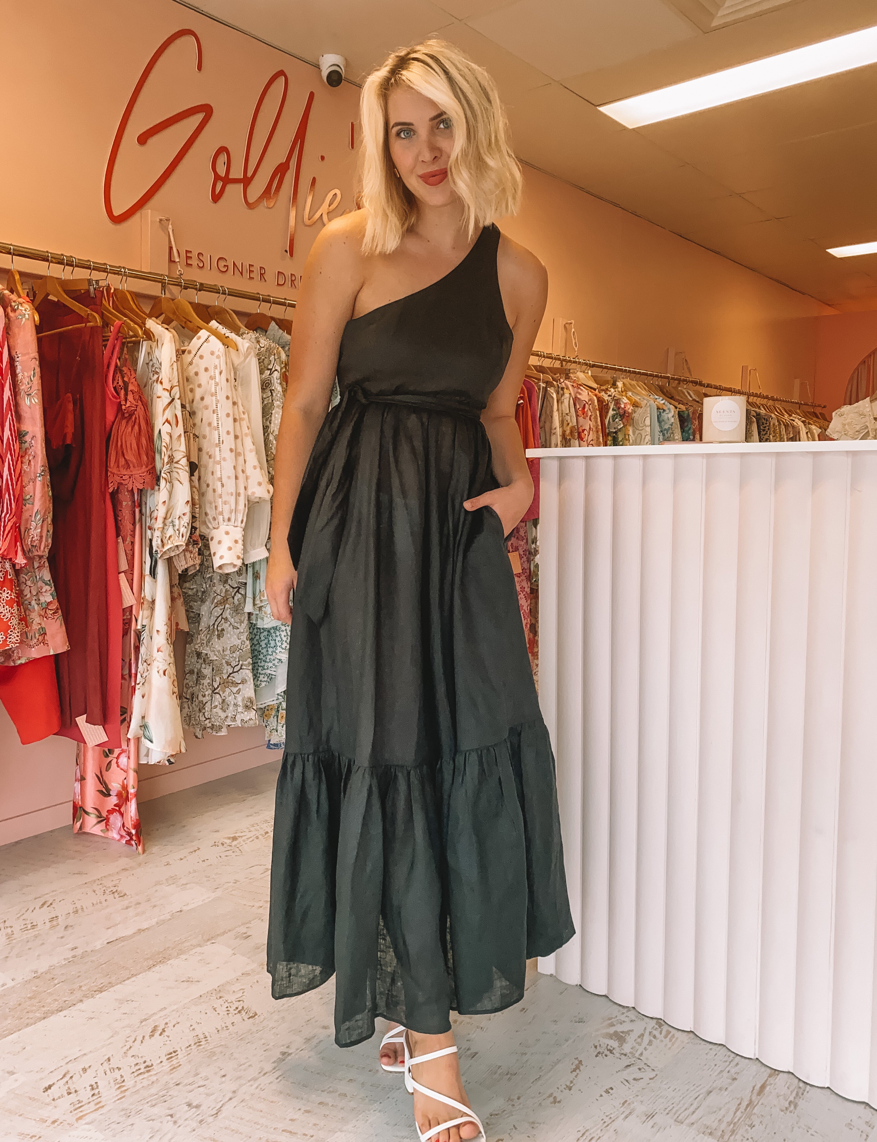 zimmermann black tie dress ZIMMERMANN Luna Lace Billow Dress | Women's Silk Midi Gown with Long Sleeves | Black