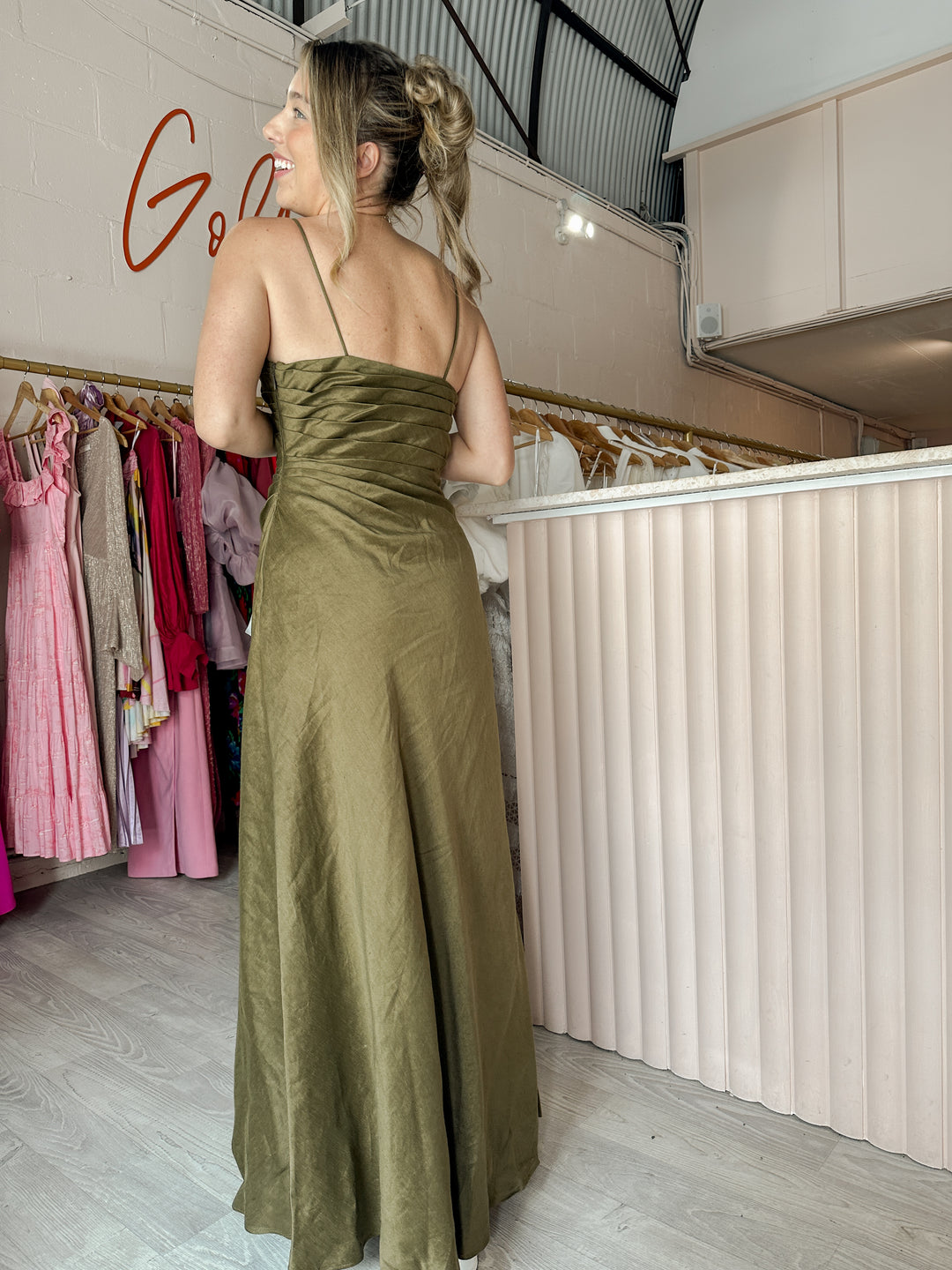 aje clarice draped maxi dress Clarice Draped Maxi Dress | Deep Olive
