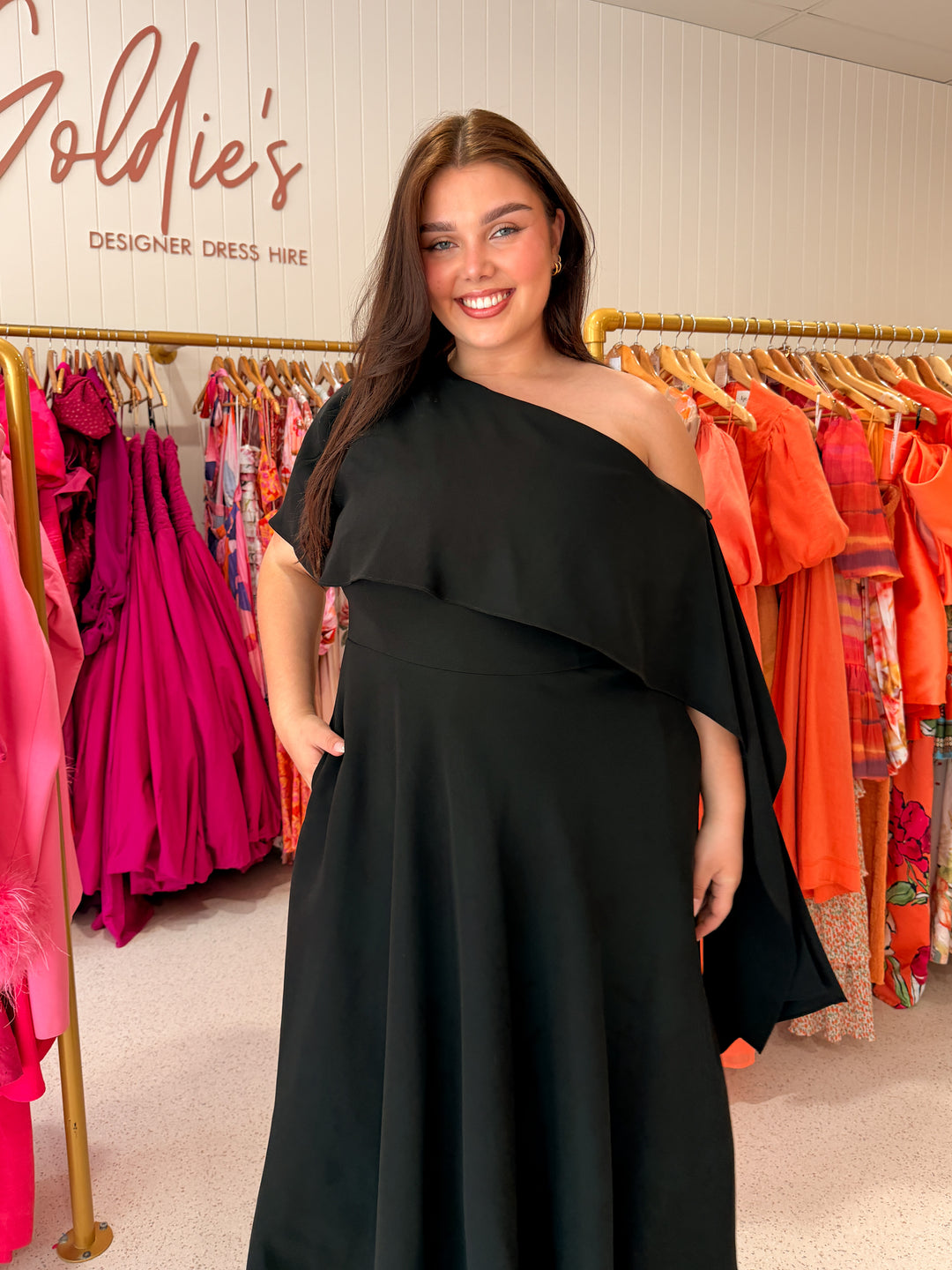 Carla Zampatti - Black One Shoulder Gown (Size 16)