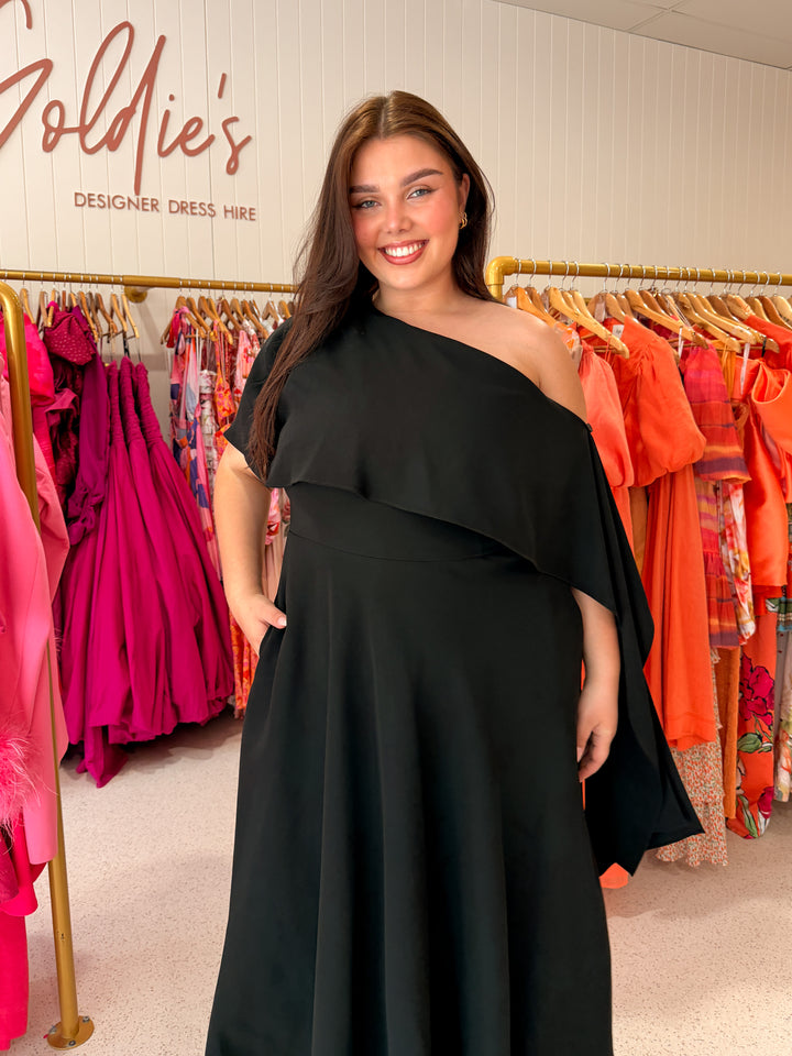 Carla Zampatti - Black One Shoulder Gown (Size 16)