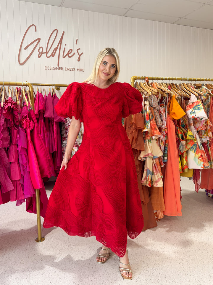 Aje - Wave Midi Dress Red (Size 16)