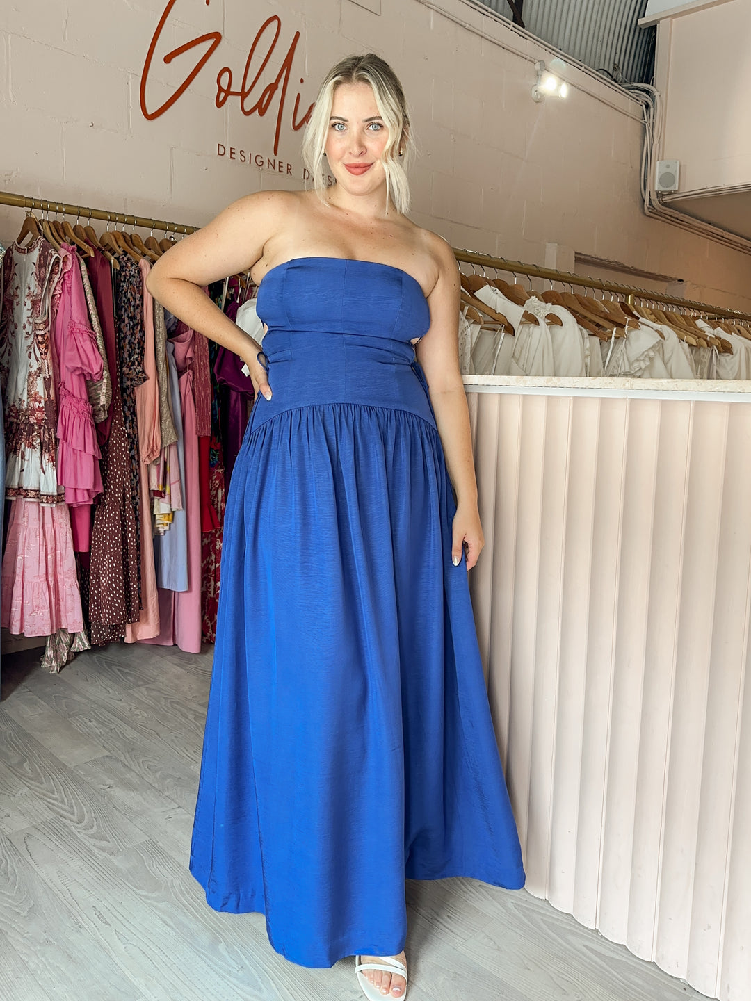 Shona Joy - Vento Lace Up Strapless Maxi Cobalt (Size 12)