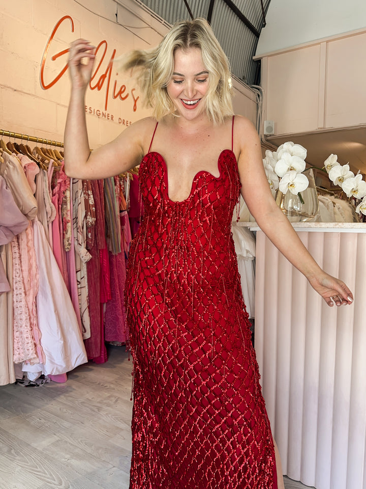 ASOS - Embellished Lattice Maxi Deep Red (Size 10)