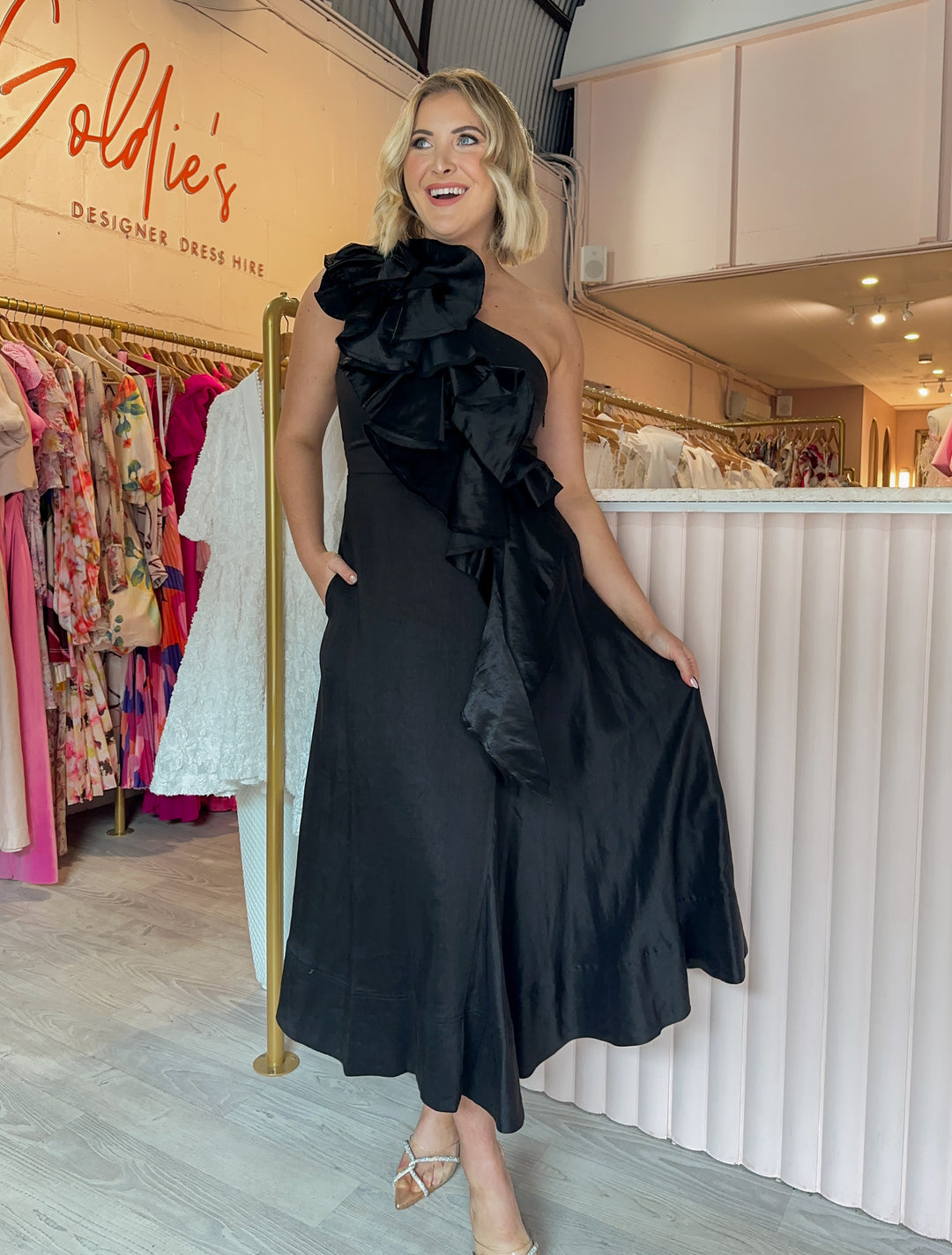 Aje - Adelia Ruffle Midi Dress Black (Size 8-12)