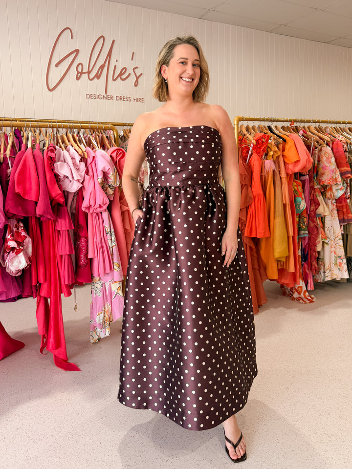 Pasduchas - Alistair Stapless Polka Dot Midi Dress (Size 14/16)
