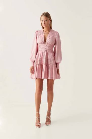 Aje - Fallingwater Gathered Mini Dress Pink (Size 14)