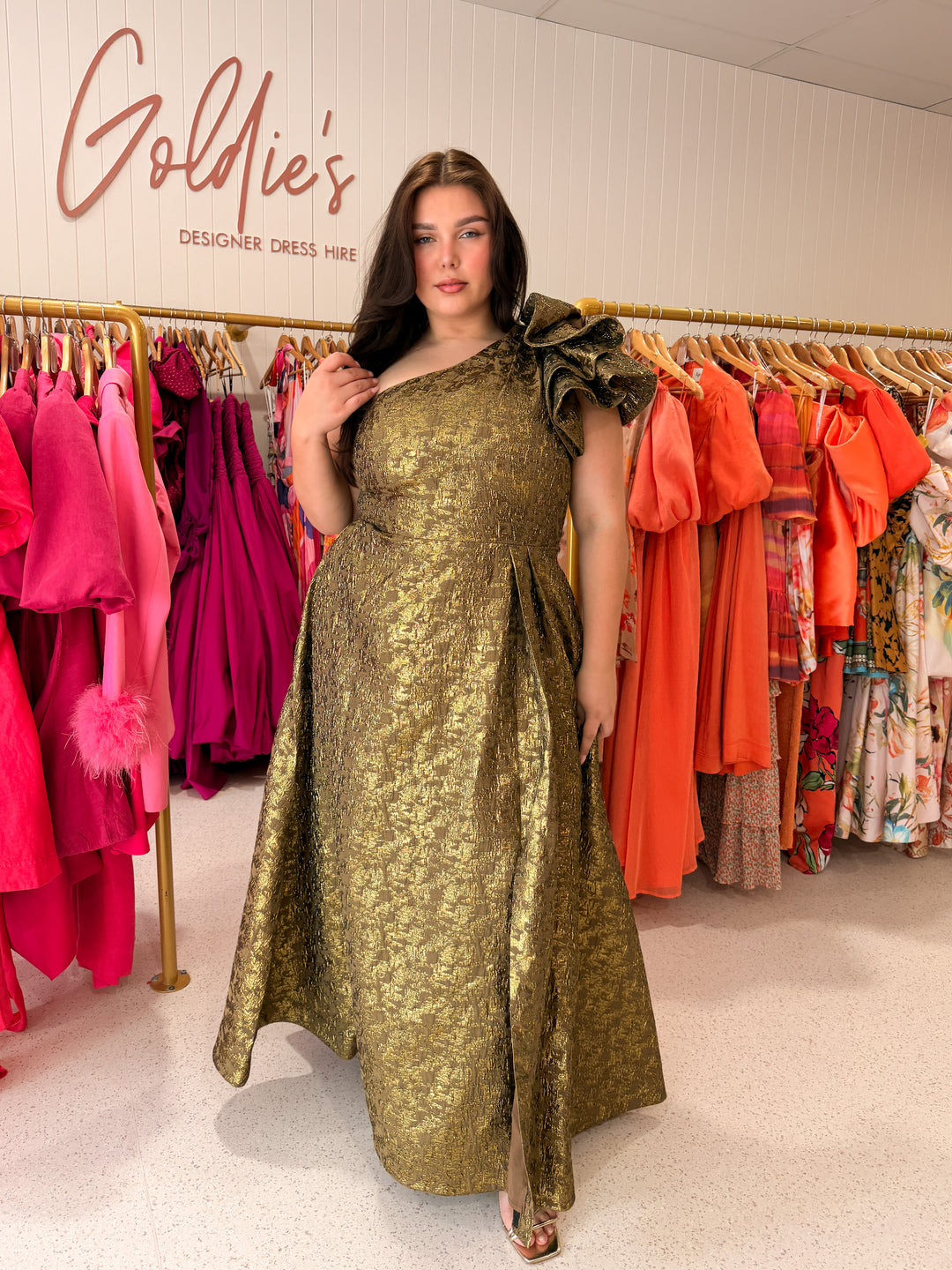 City Chic - Gilded Beauty One Shoulder Maxi Dress (Size 16)