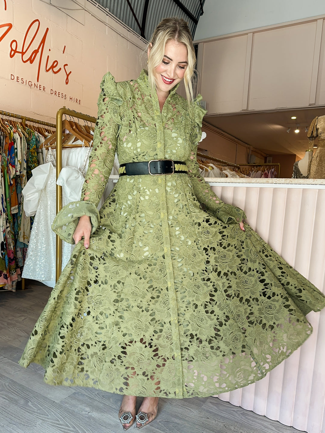 Leo and Lin - Aliayah Lace Butterfly Sleeve Midi Dress Olive (Size 14) Goldie's - Designer Dress Hire Leo and Lin - Aliayah Lace Butterfly Sleeve Midi Dress Olive (Size 14) Goldie's - Designer Dress Hire