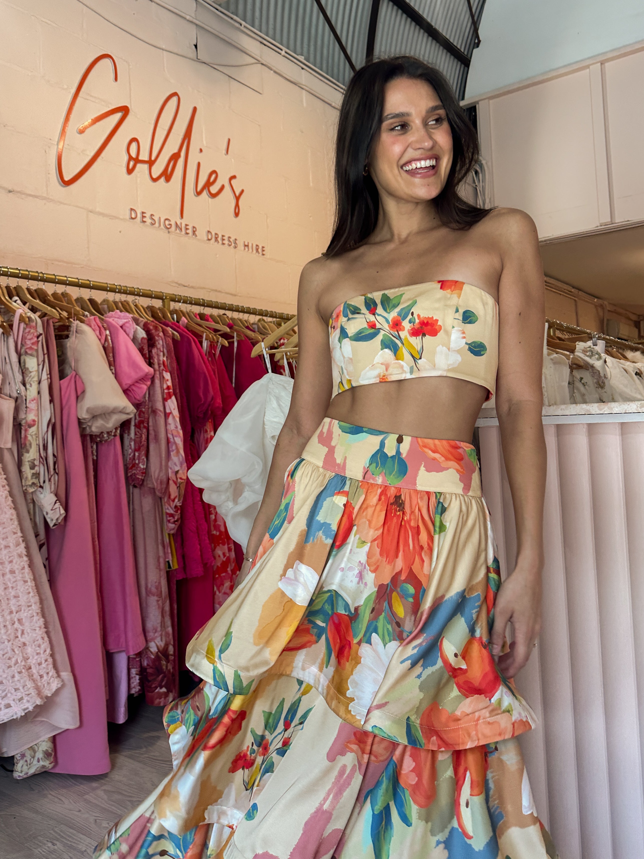 Leo & Lin - Florescence Bustier Crop & Tiered Maxi Skirt (Size 6/8