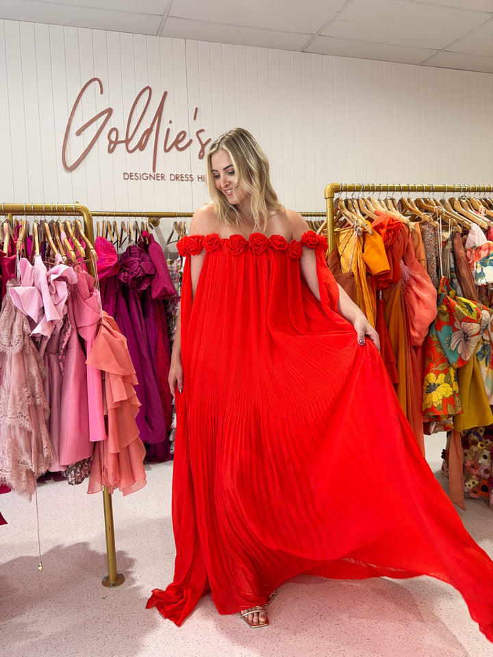 Leo Lin - Camilla Draped Gown Red (Size 6/10)