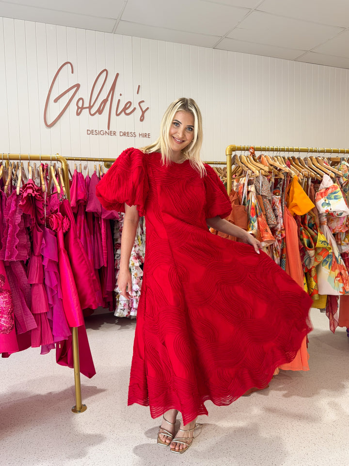 Aje - Wave Midi Dress Red (Size 16)