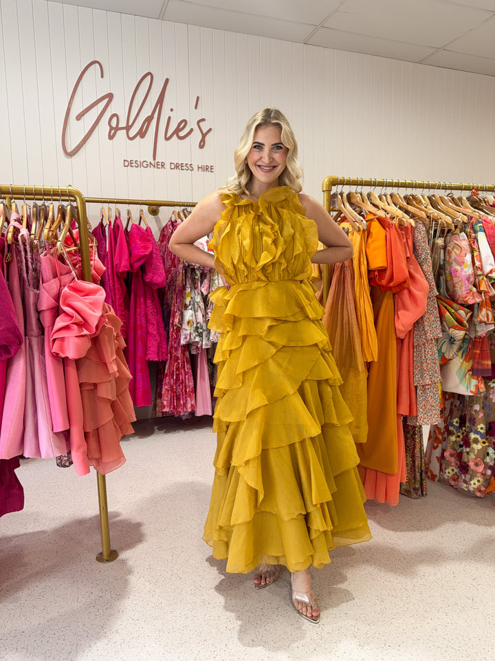 Teja - Simona Ruffle Dress Mustard (Size 12)