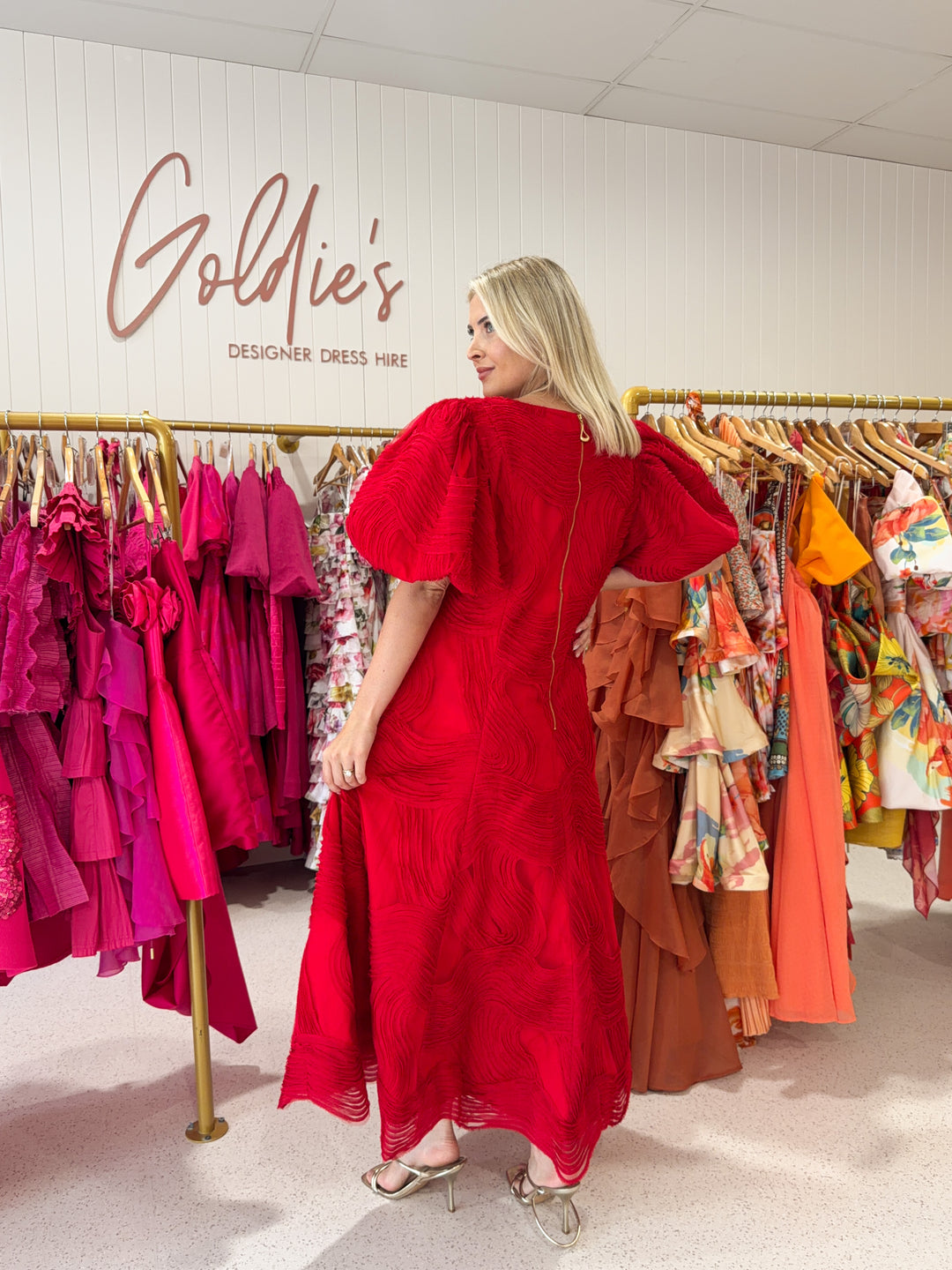 Aje - Wave Midi Dress Red (Size 16)