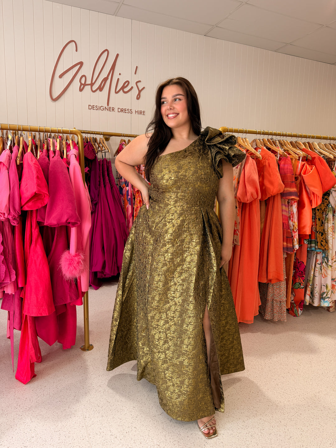 City Chic - Gilded Beauty One Shoulder Maxi Dress (Size 16)