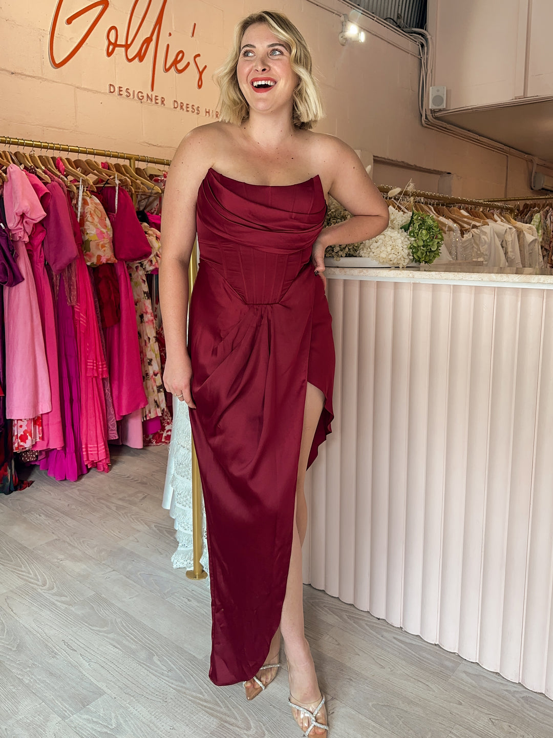 Bariano - Lucinda Strapless Gown (Size 14) Goldie's - Designer Dress Hire Bariano - Lucinda Strapless Gown (Size 14) Goldie's - Designer Dress Hire