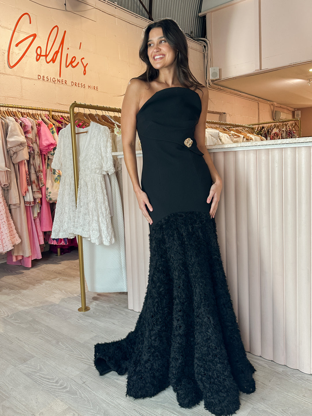 Carla Zampatti - Black Nastro Strapless Gown (Size 6-10) Goldie's - Designer Dress Hire Carla Zampatti - Black Nastro Strapless Gown (Size 6-10) Goldie's - Designer Dress Hire