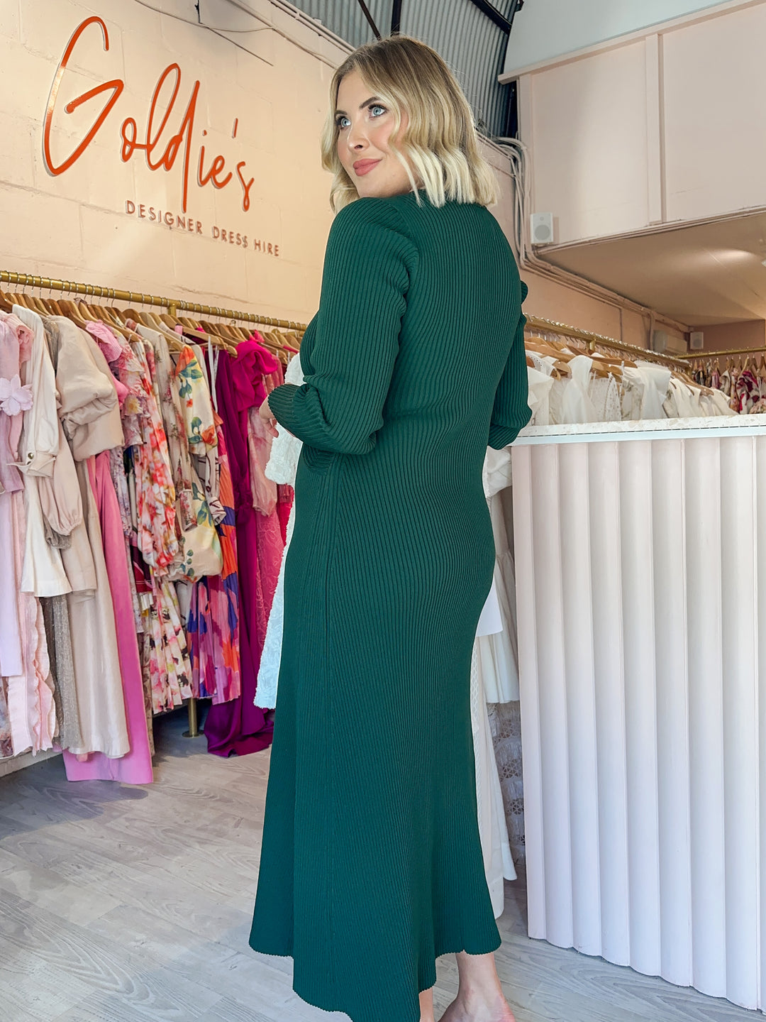Aje - Crescent Knit Midi Dress Green (Size XL) Aje - Crescent Knit Midi Dress Green (Size XL)