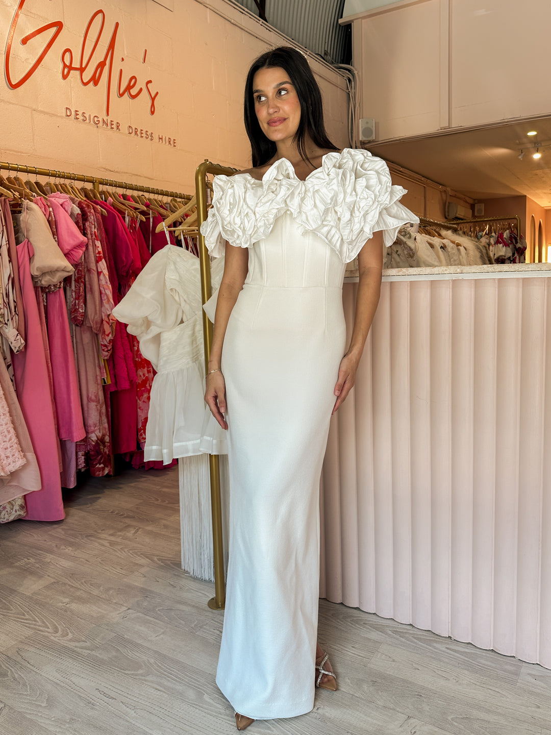 Rebecca Vallance - Tessa Off Shoulder Gown White (Size 6) Rebecca Vallance - Tessa Off Shoulder Gown White (Size 6)