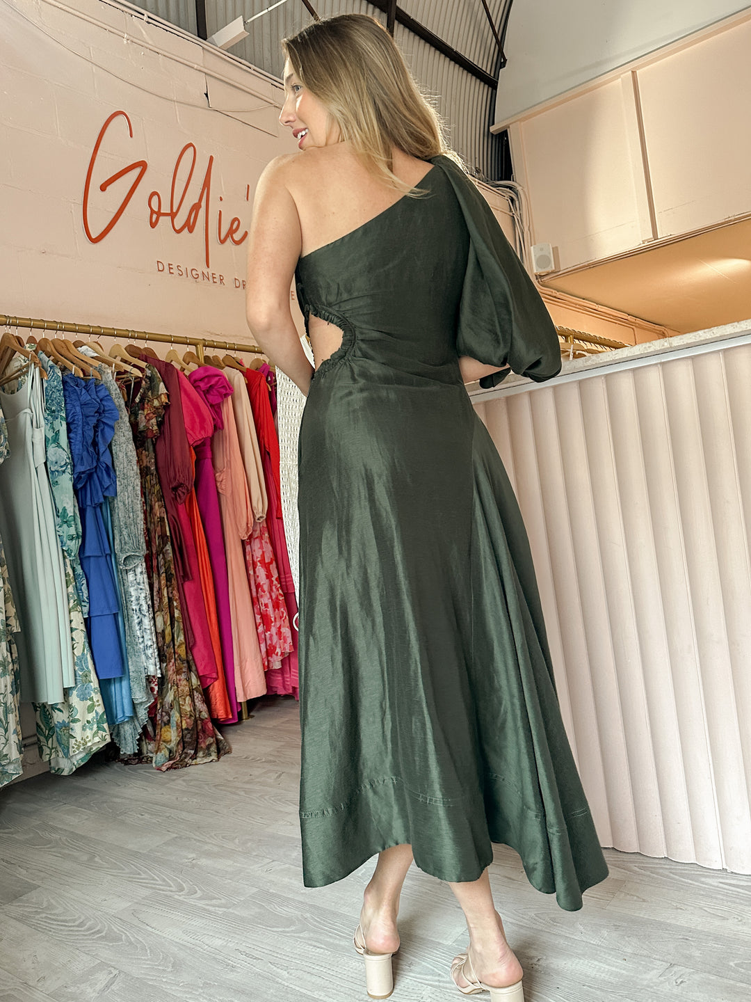 aje concept dress green Aje. Concept One Shoulder Dress - Green