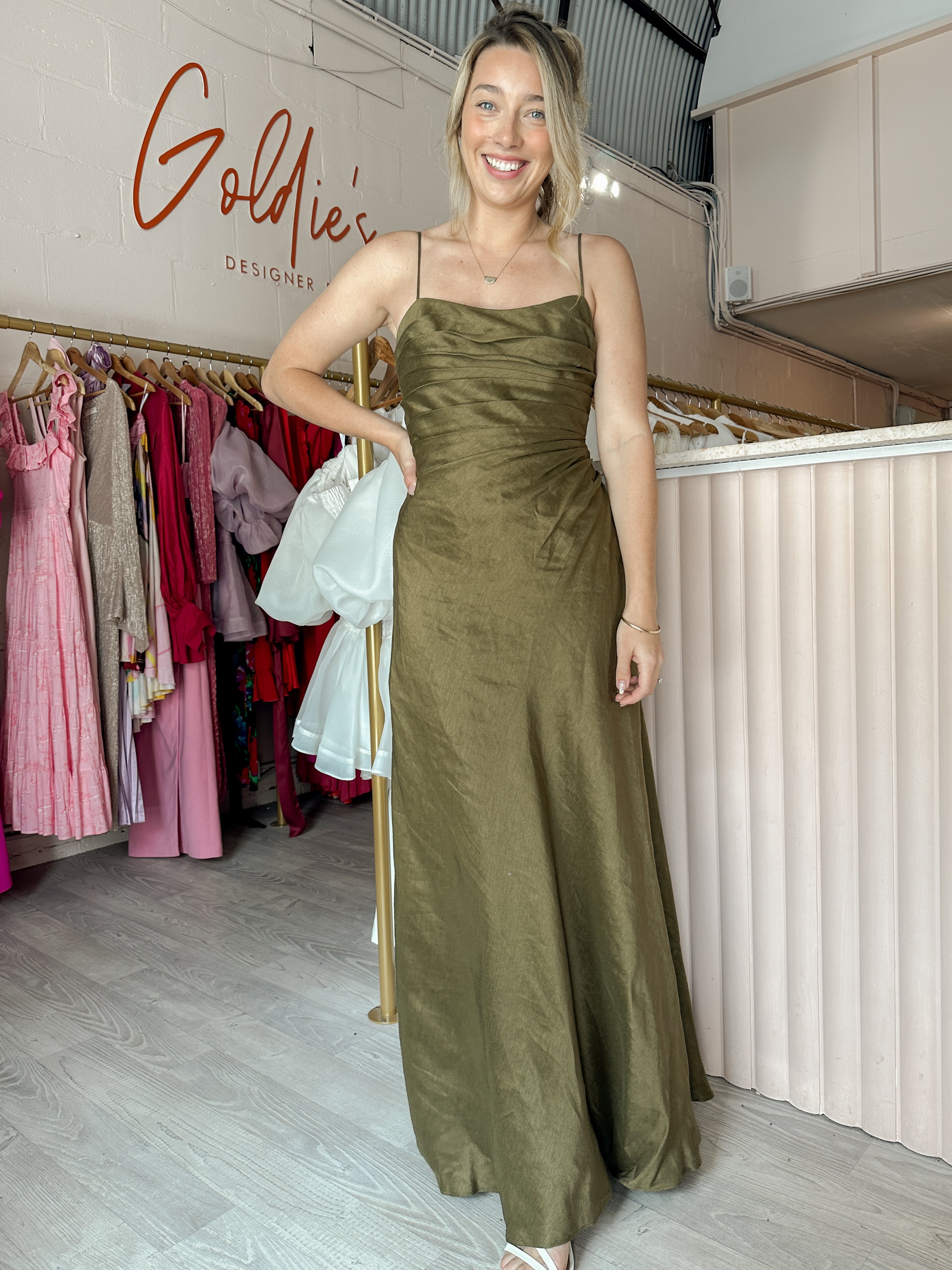 【Aje】Clarice Draped Maxi Dress/ドレープマキシドレス/olive Clarice Draped Maxi Dress | Deep Olive | Aje – Aje ROW