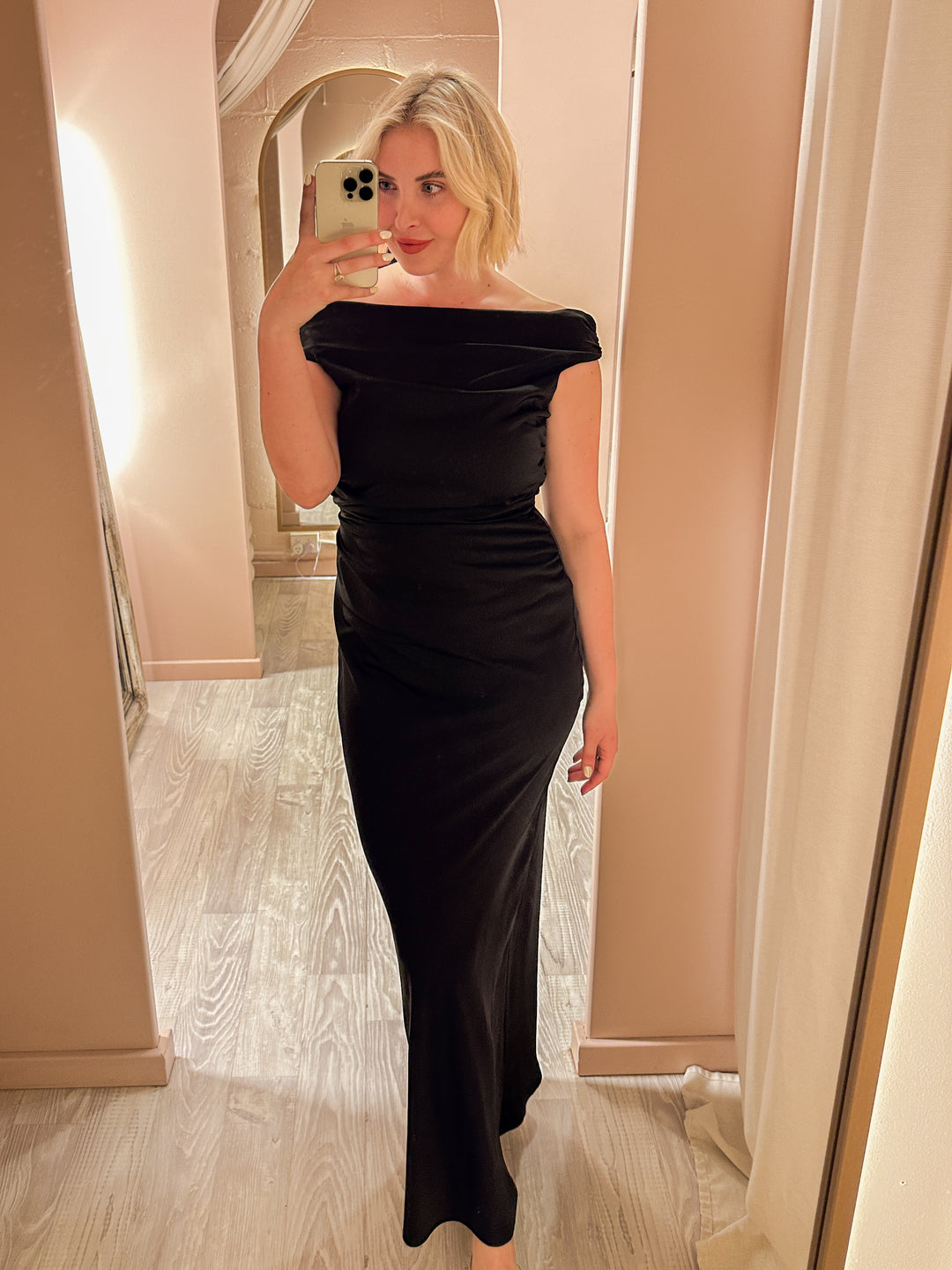 bec and bridge off the shoulder dress Eternity OFF Shoulder MAXI in SAND