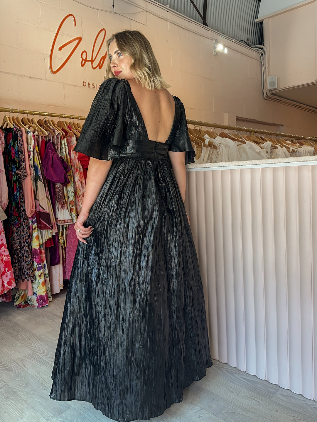 bariano gold dress Colette Rose Gold Sequin Gown