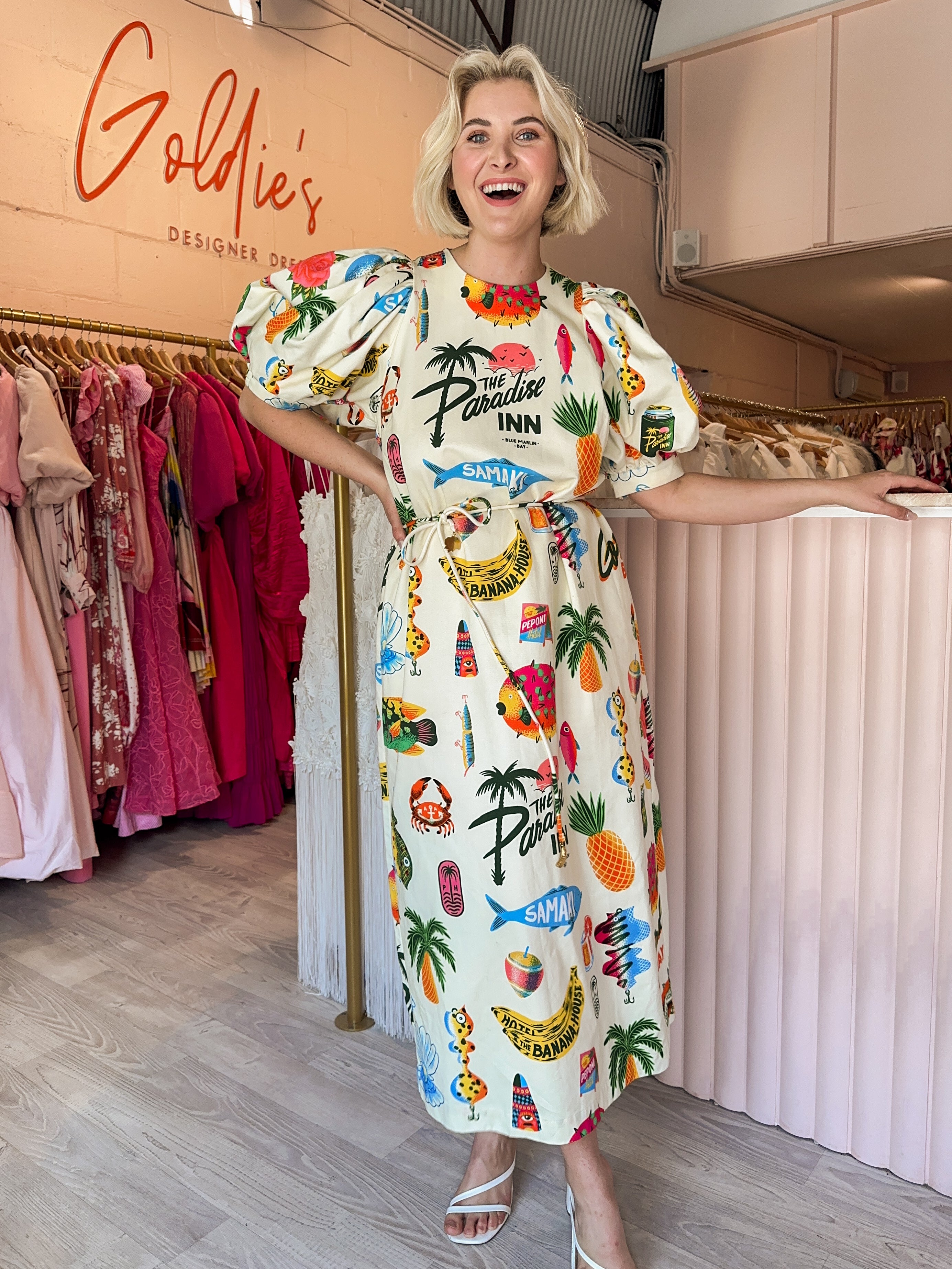 ワンピース　ALEMAIS AUS10 US6 タグ付き Alemais - Samaki Puff Sleeve Midi (Size 12) – Goldie's - Designer