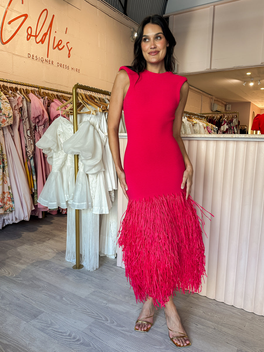 Aje - Rushes Raffia Midi Fuschia (Small) Aje - Rushes Raffia Midi Fuschia (Small)