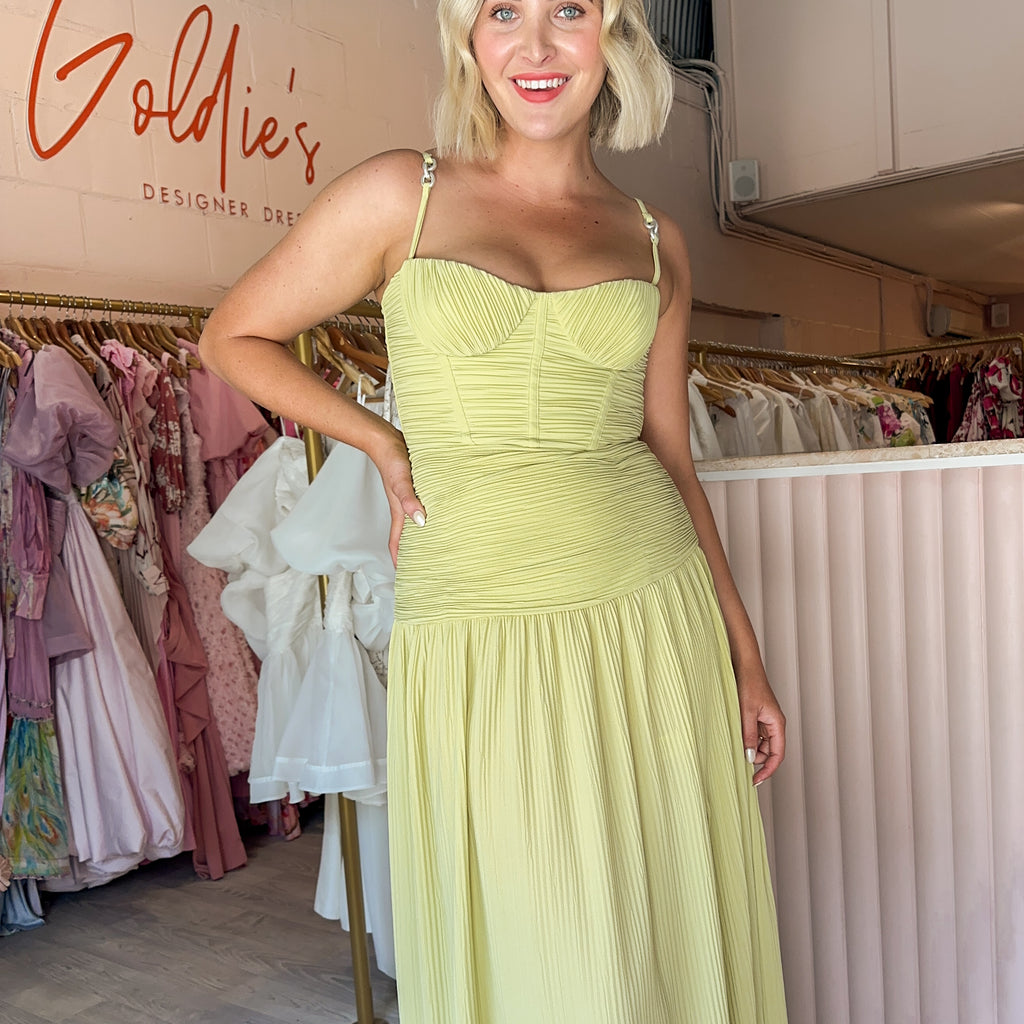manning cartell golden ticket dress - Double Time Pleated Lime (Size 10) – Goldie's Formal dress
