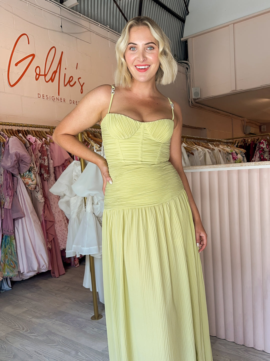 Manning Cartell - Double Time Pleated Dress Lime (Size 10) Manning Cartell - Double Time Pleated Dress Lime (Size 10)