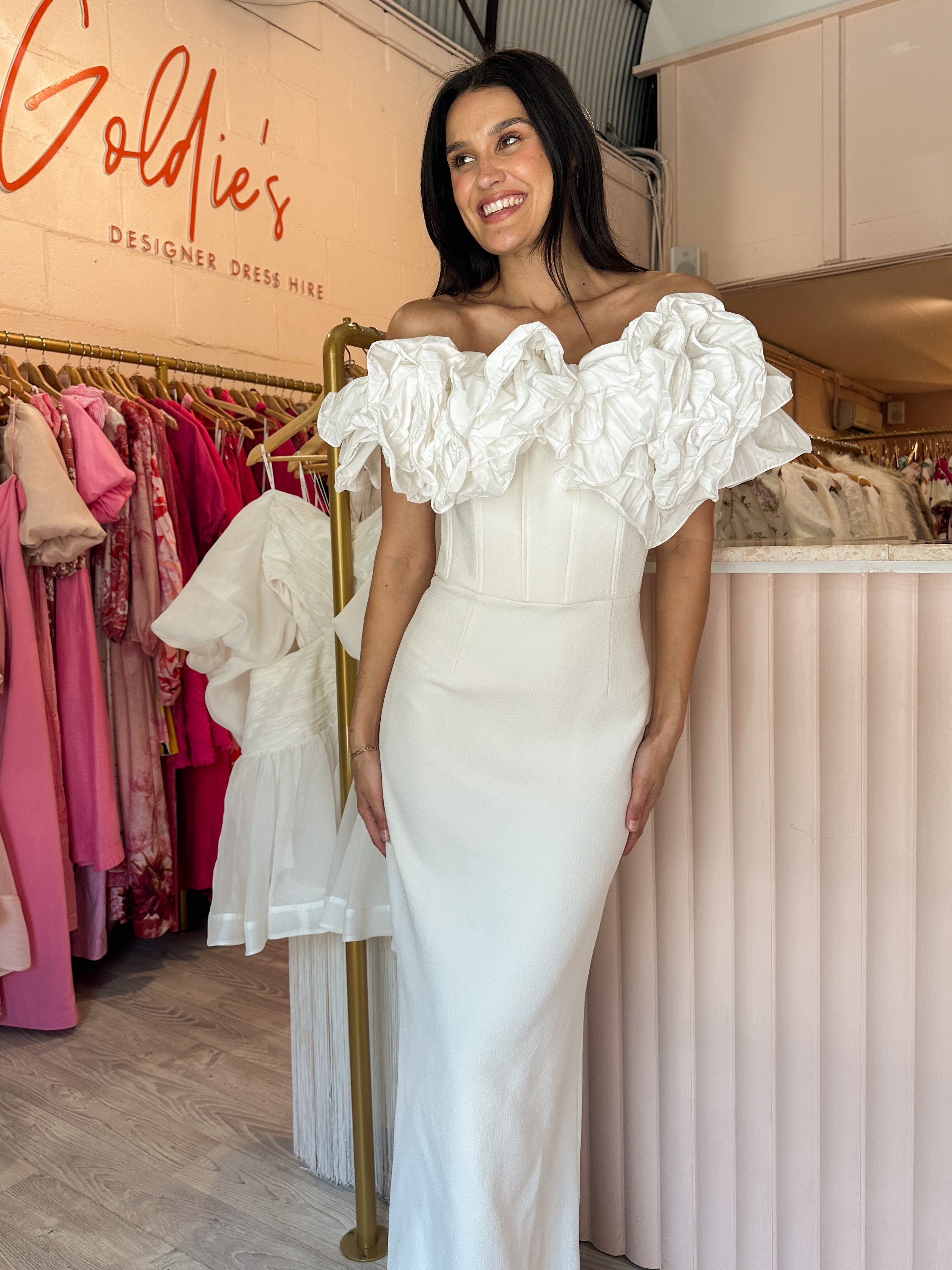 Rebecca Vallance - Tessa Off Shoulder Gown White (Size 6