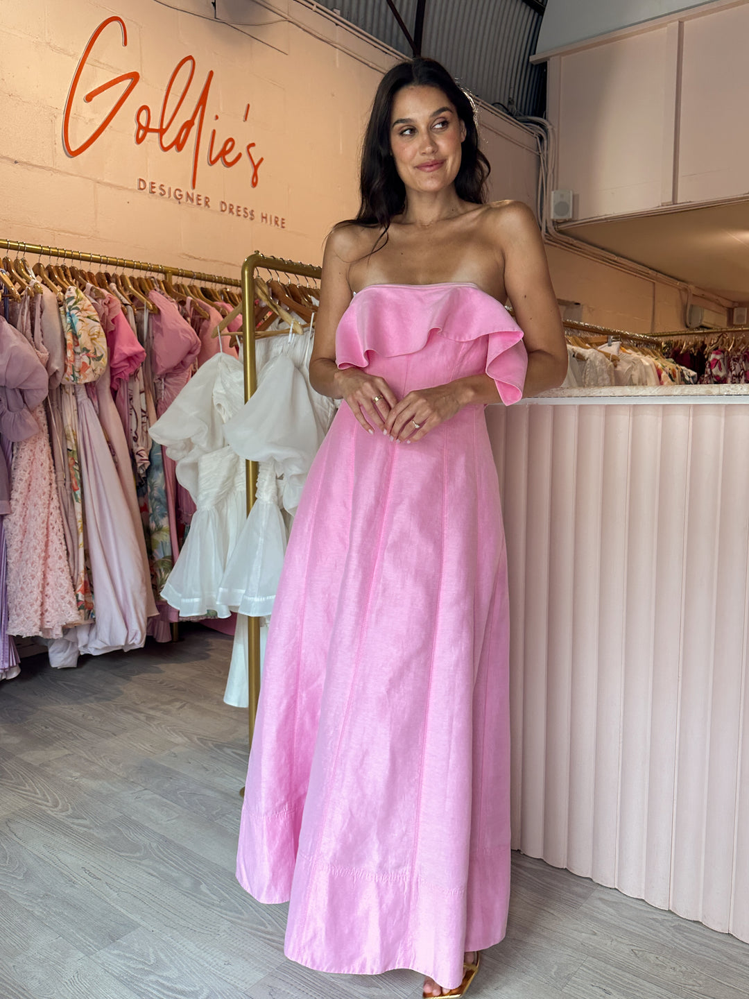 aje strapless pink dress Aje Baret Strapless Mini Dress in Hot Pink