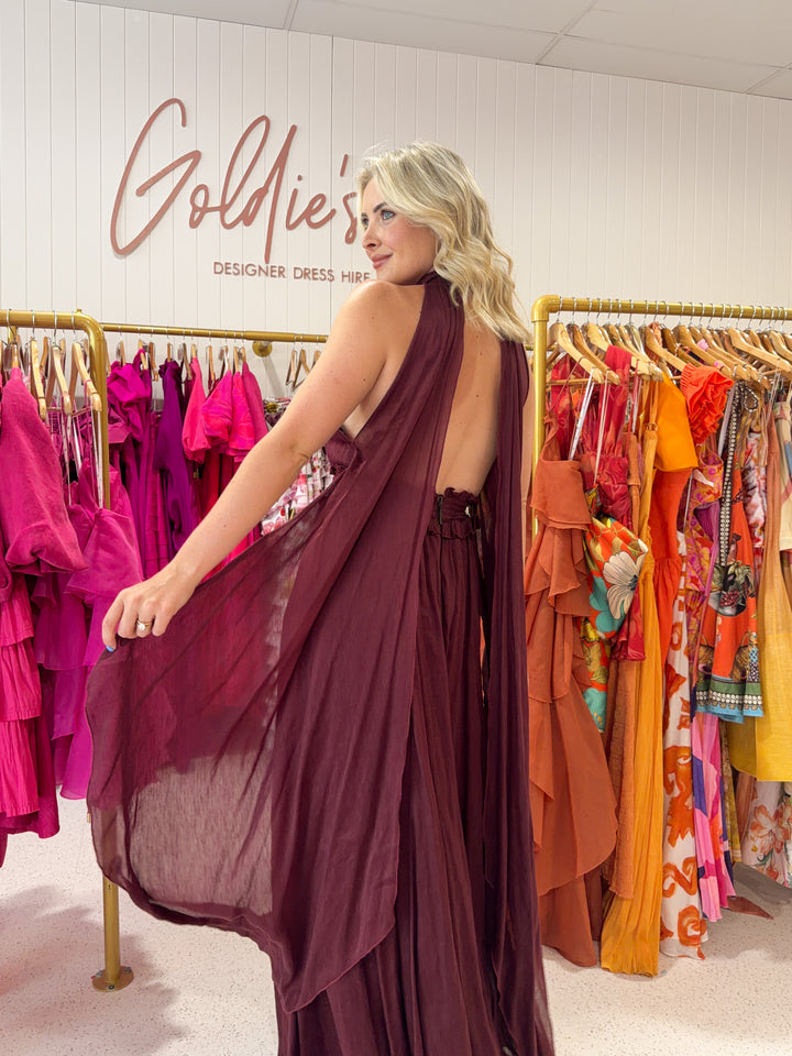Aje - Georgia Maxi Dress Burgundy (Size 8)