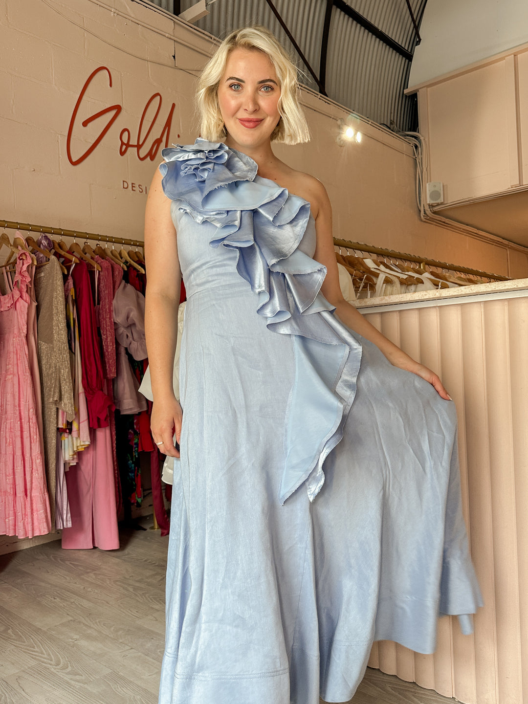 Aje - Adelia Ruffle Midi (Size 16) Goldie's - Designer Dress Hire Aje - Adelia Ruffle Midi (Size 16) Goldie's - Designer Dress Hire