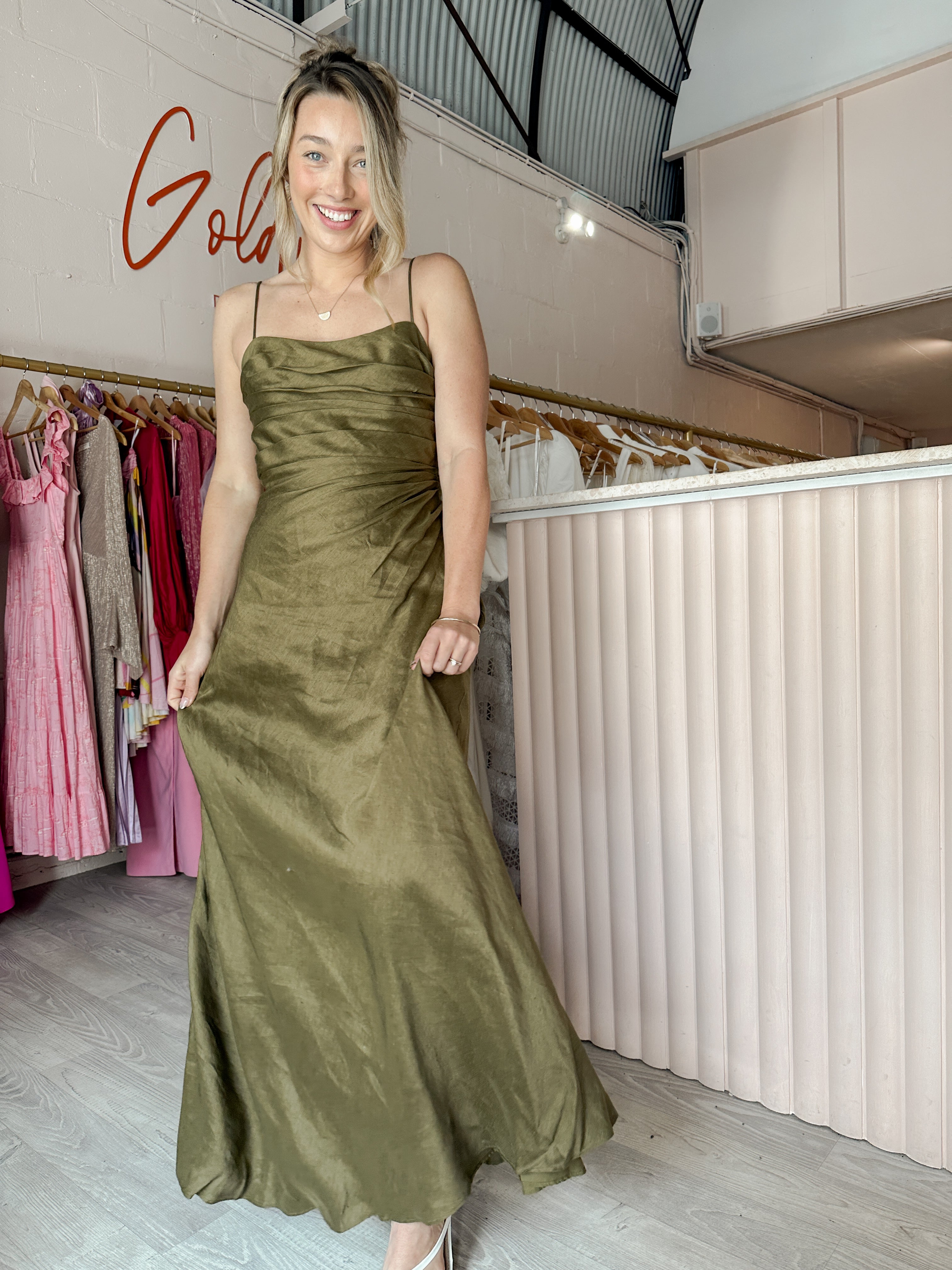 【Aje】Clarice Draped Maxi Dress/ドレープマキシドレス/olive Clarice Draped Maxi Dress | Deep Olive | Aje – Aje ROW