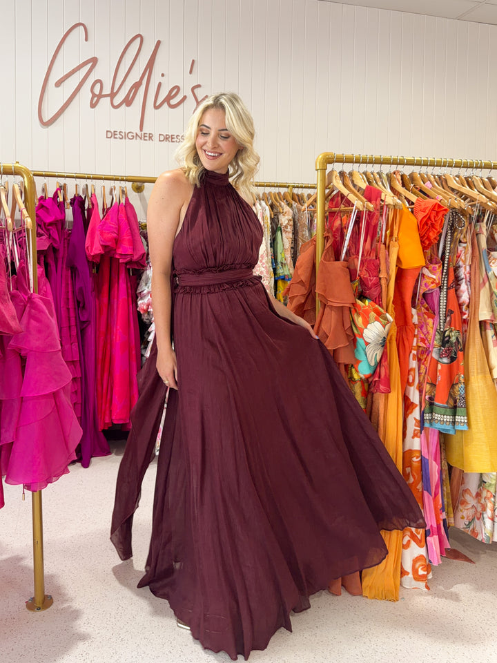 Aje - Georgia Maxi Dress Burgundy (Size 8)