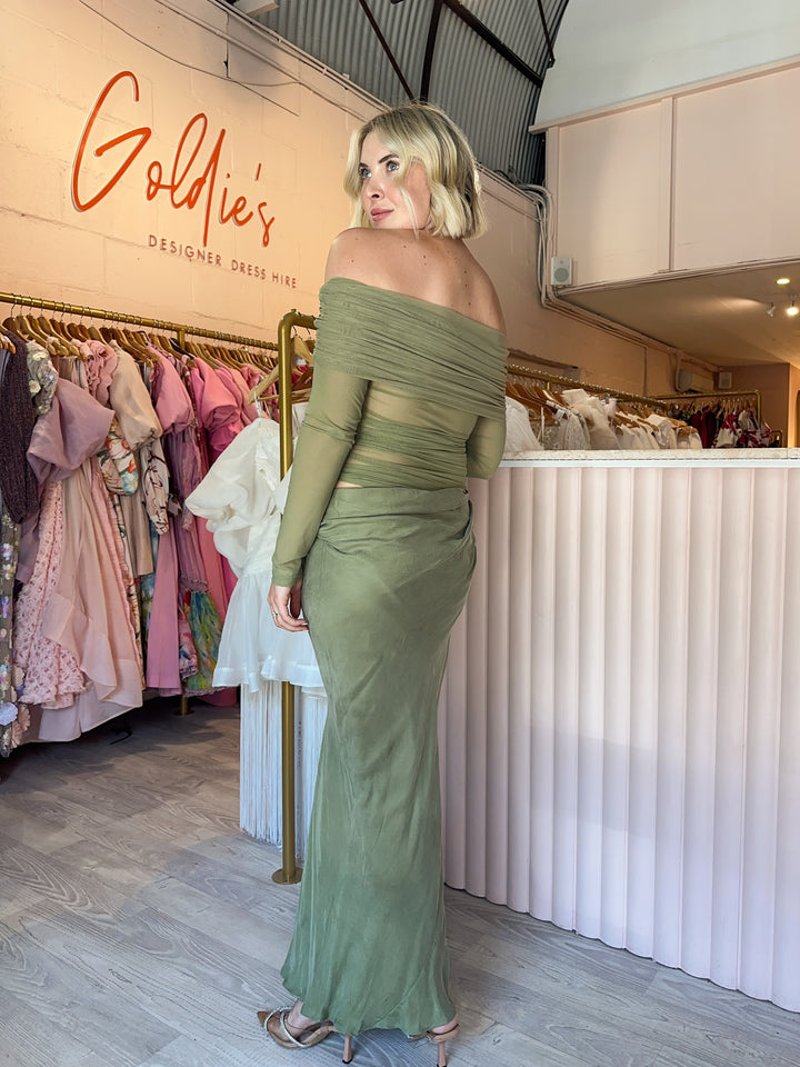 Benni - Yasmin Off Shoulder Dress Pistachio Green (Size 12)