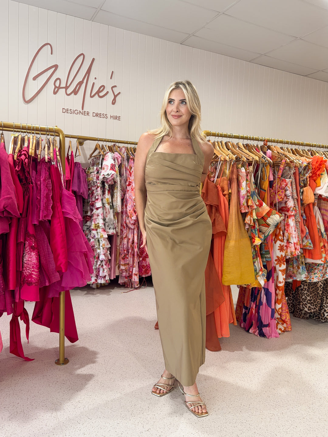 Shona Joy - Lani Draped Halter Pebble (Size 14)