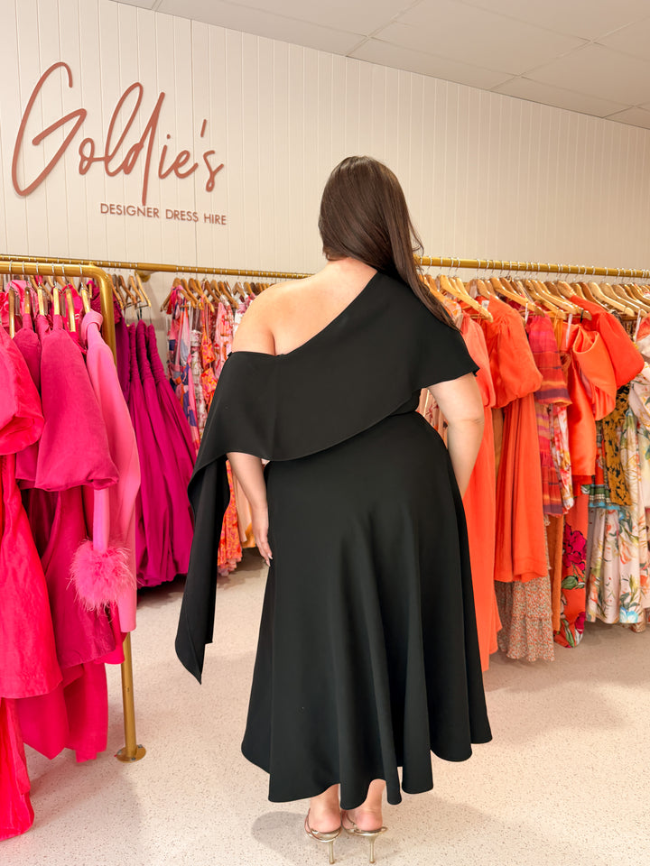 Carla Zampatti - Black One Shoulder Gown (Size 16)