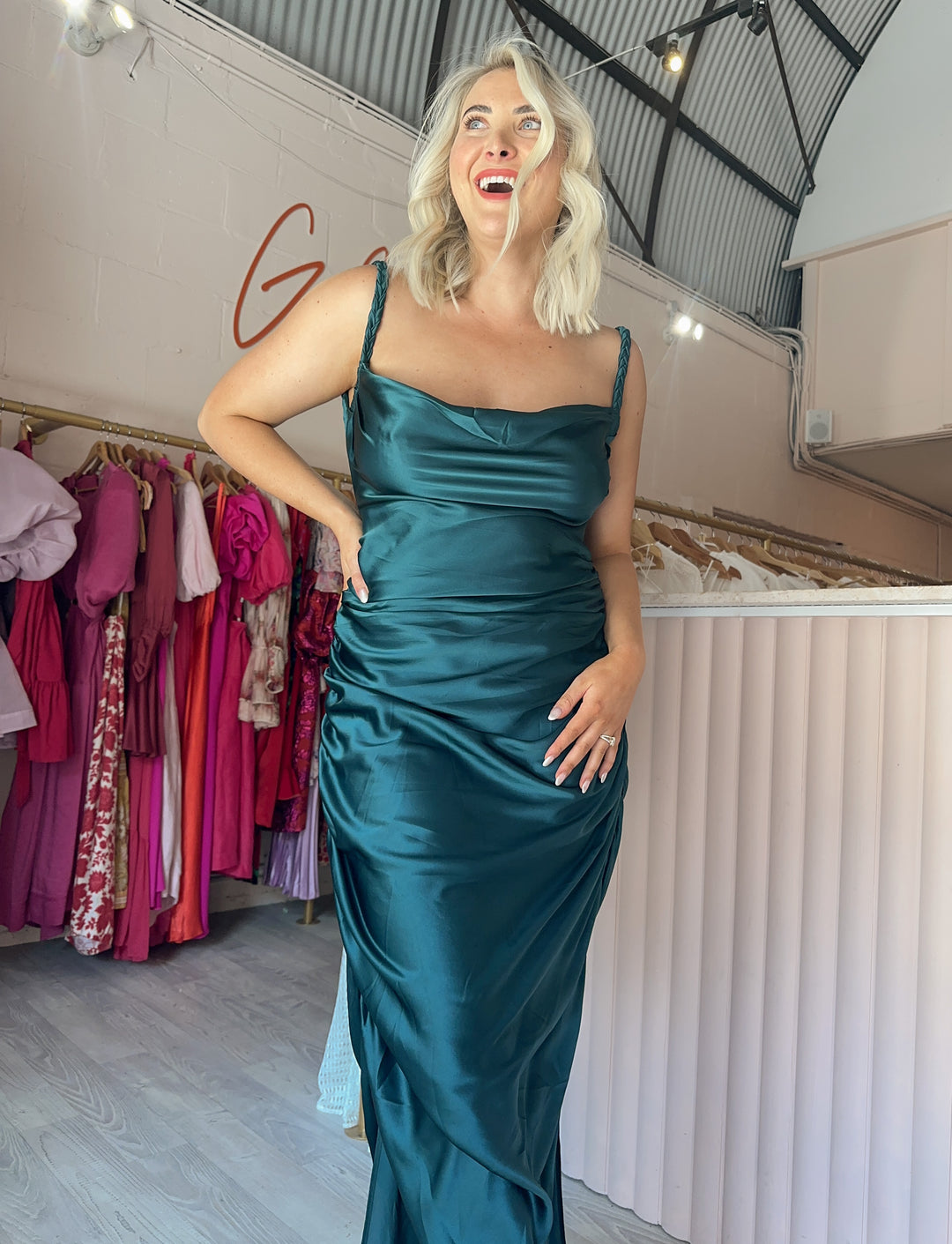 Leo and Lin - Rachel Cowl Neck Slip Dress Teal (Size 12) Leo and Lin - Rachel Cowl Neck Slip Dress Teal (Size 12)