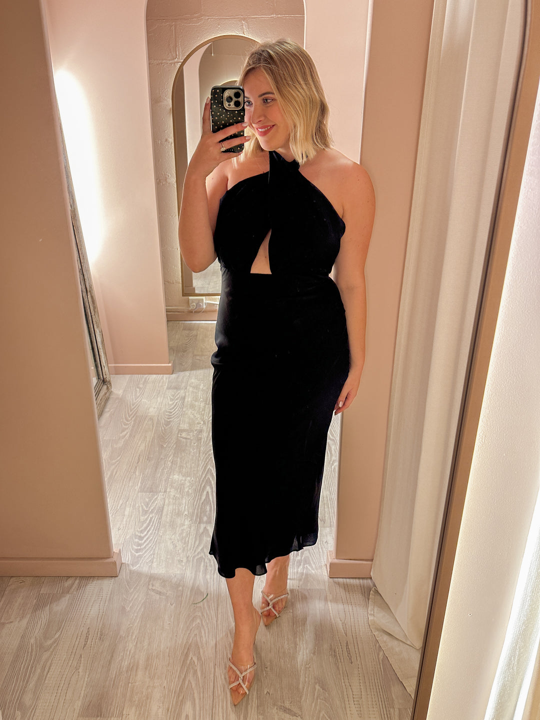 Shona Joy - Cross Front Halter Midi Onyx (Size 8-12) Shona Joy - Cross Front Halter Midi Onyx (Size 8-12)